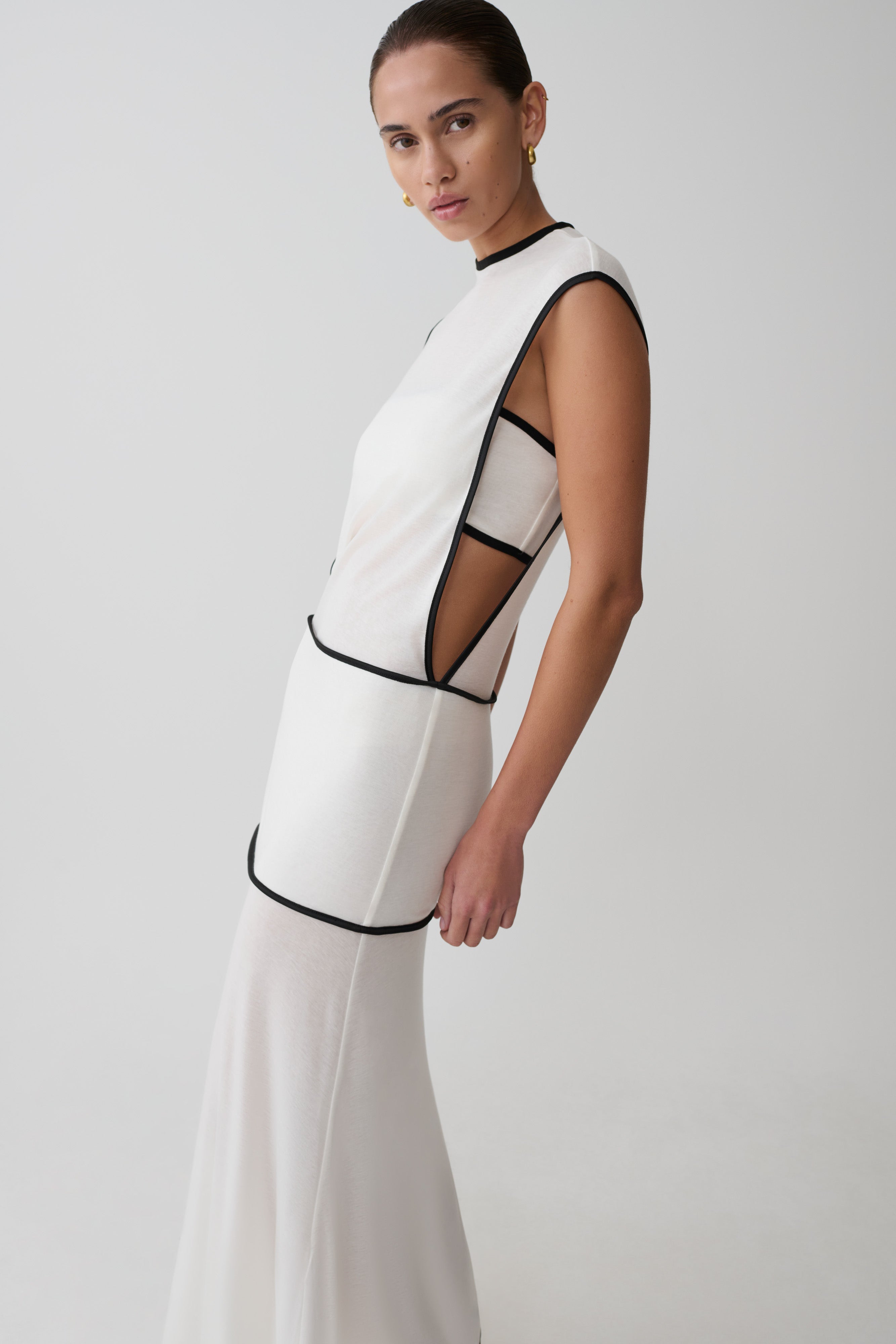 Aris Sleeveless Sheer Maxi Dress - Black/White