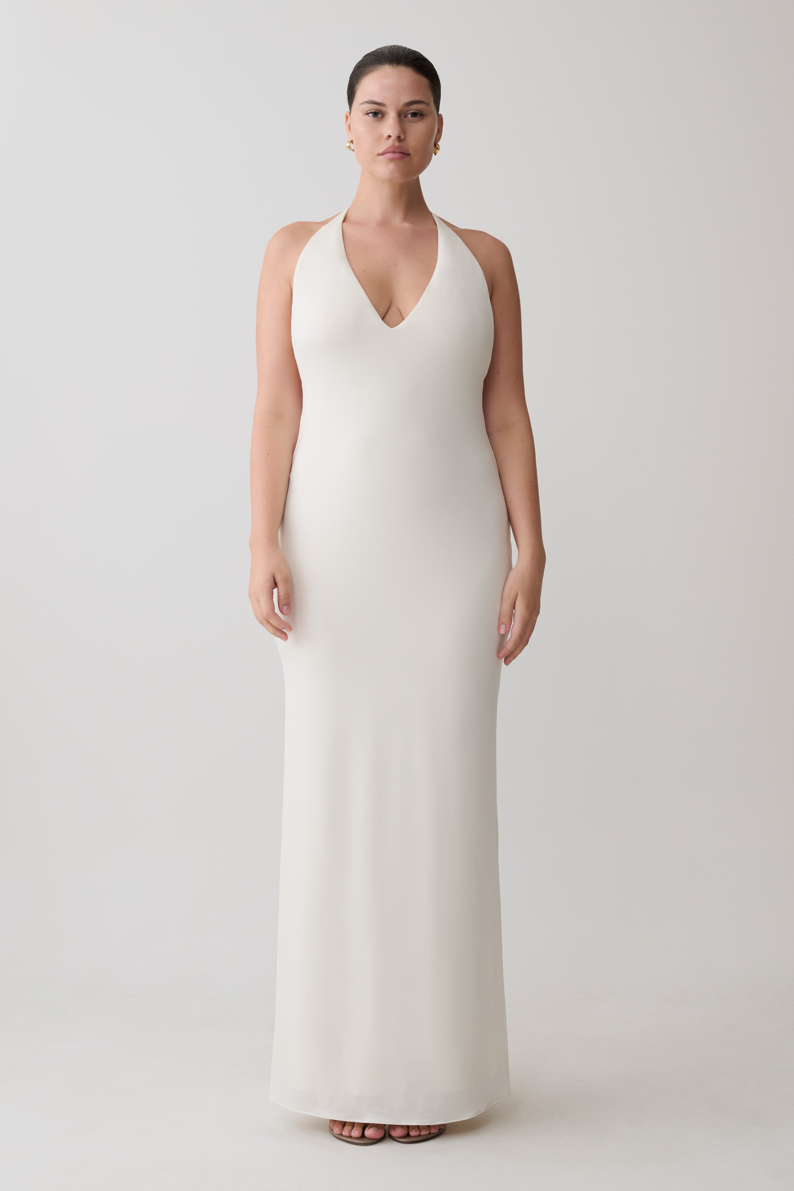 Hana Slinky Plunge Maxi Dress - Ivory