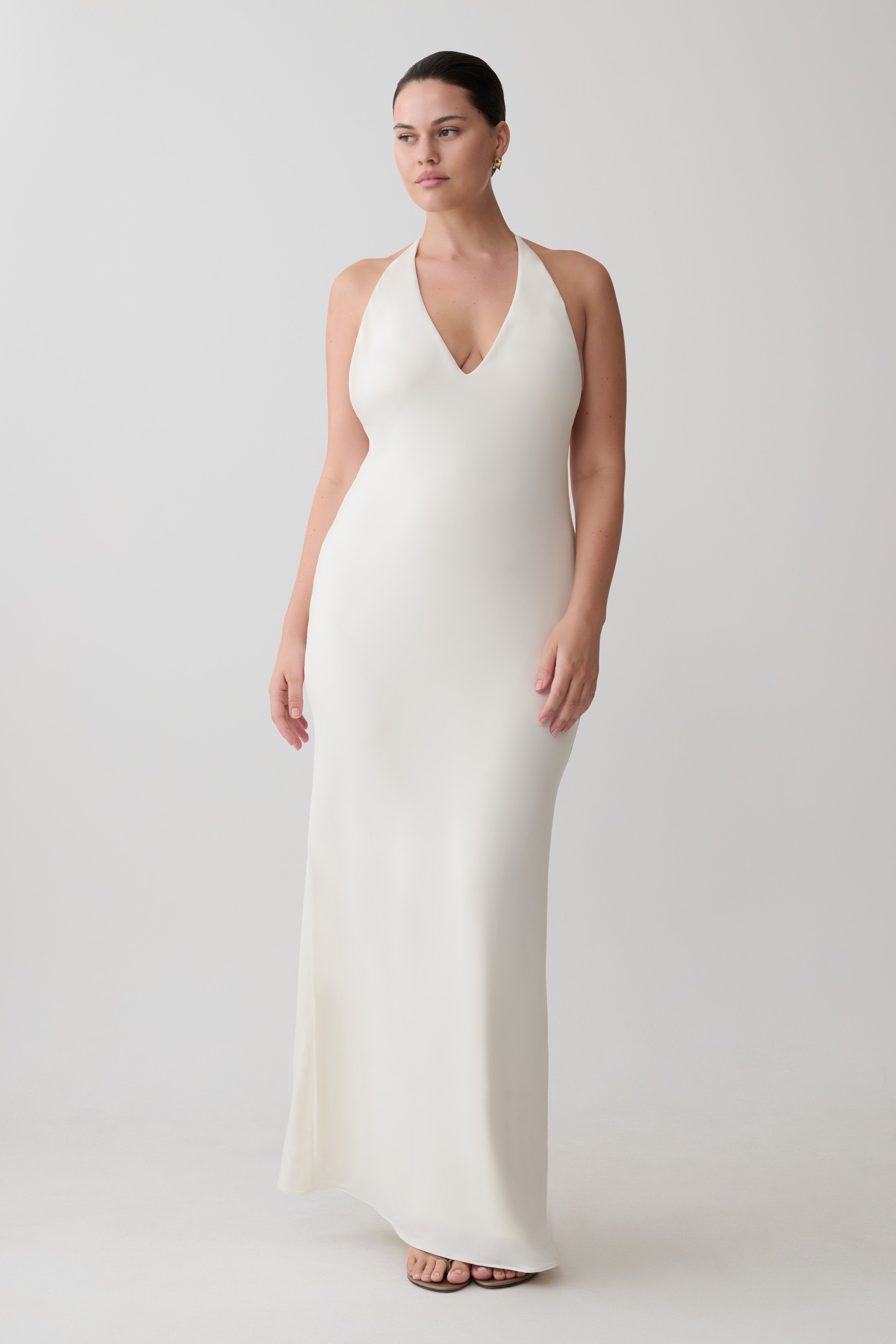 Hana Slinky Plunge Maxi Dress - Ivory