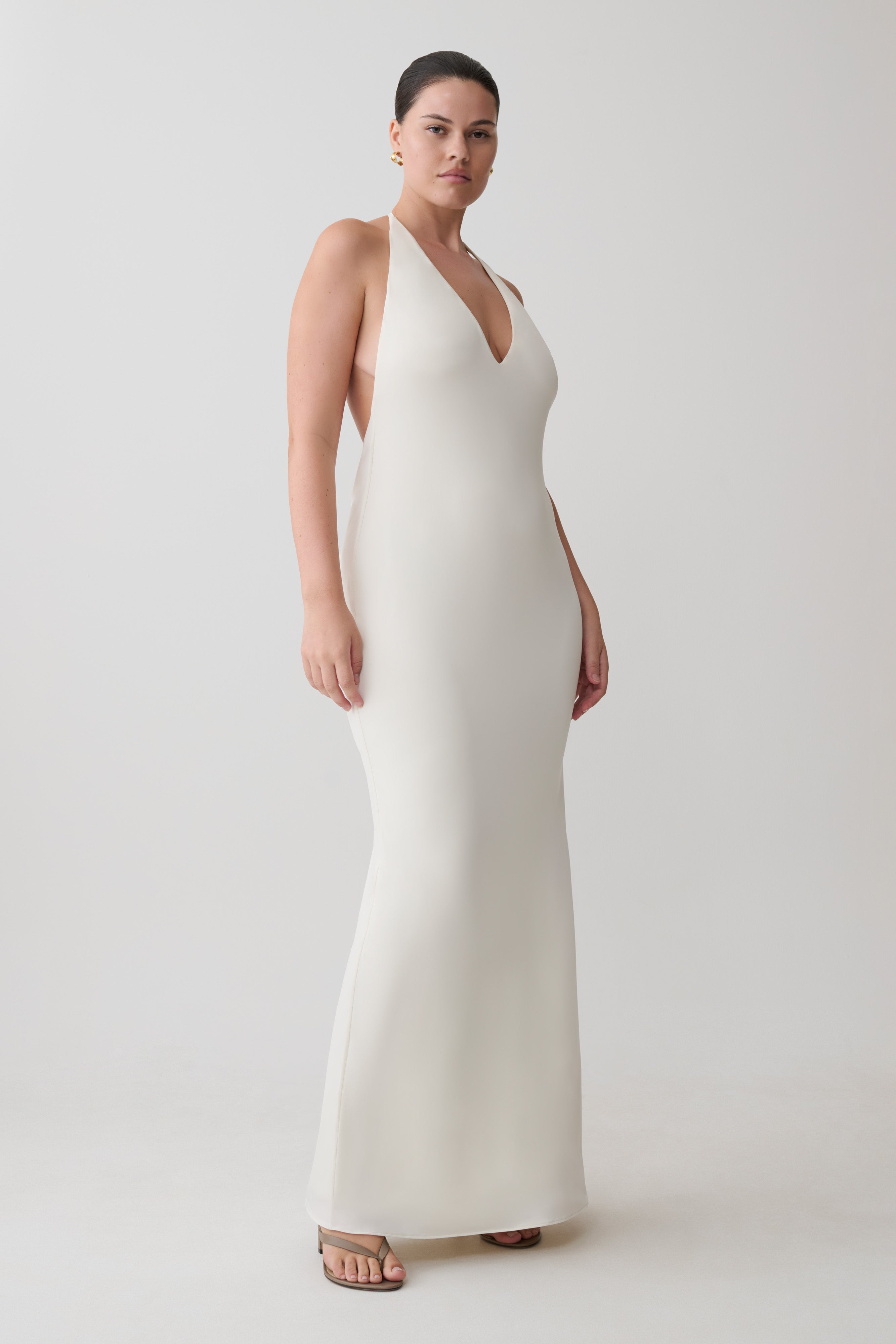 Hana Slinky Plunge Maxi Dress - Ivory