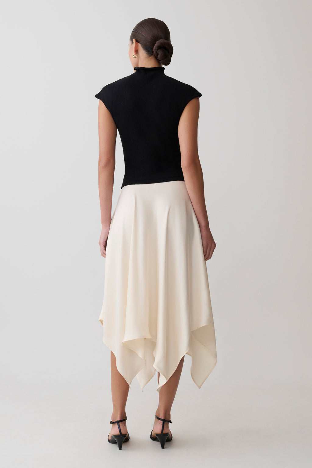 Coralie Asymmetric Satin Midi Skirt - Ivory
