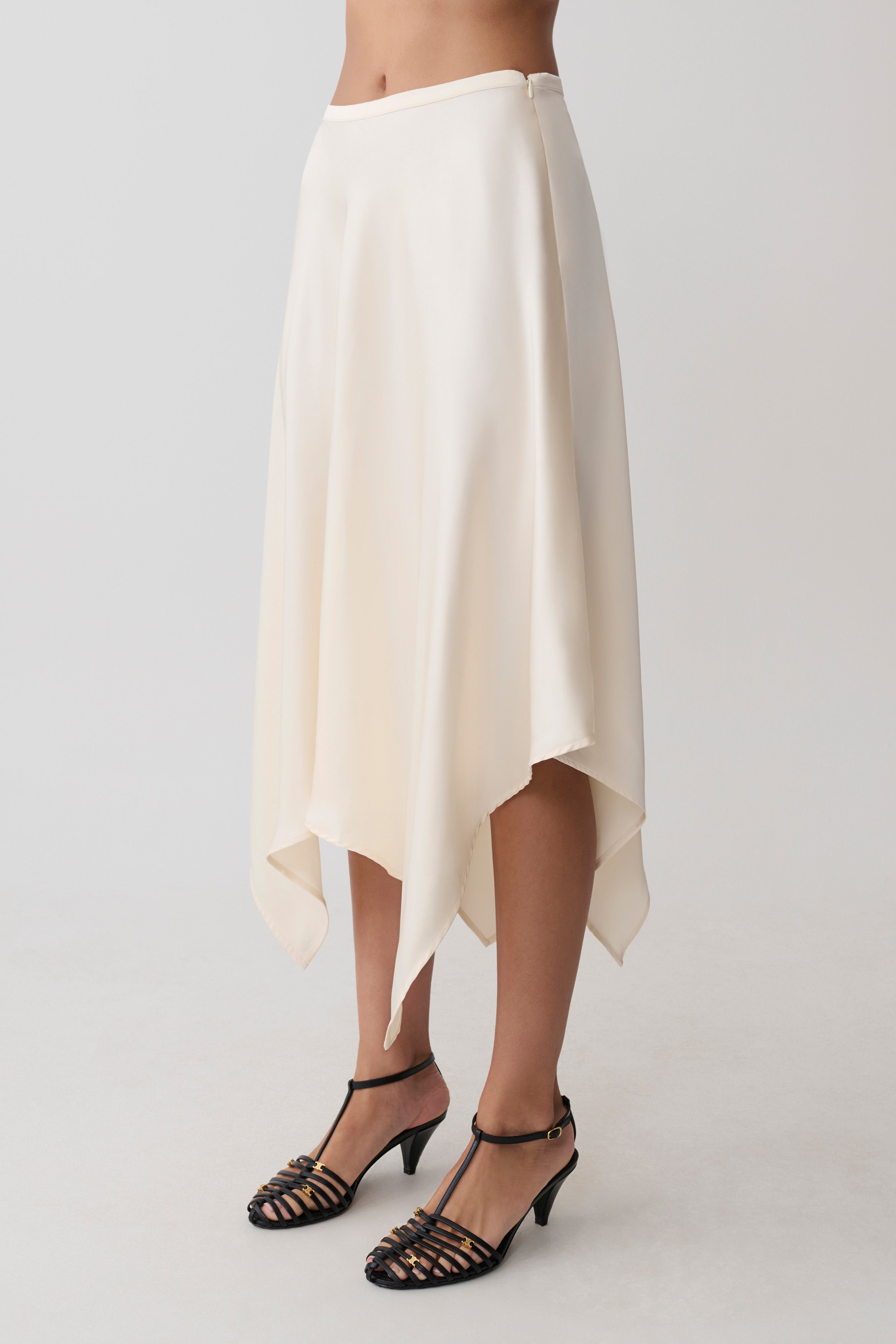 Coralie Asymmetric Satin Midi Skirt - Ivory