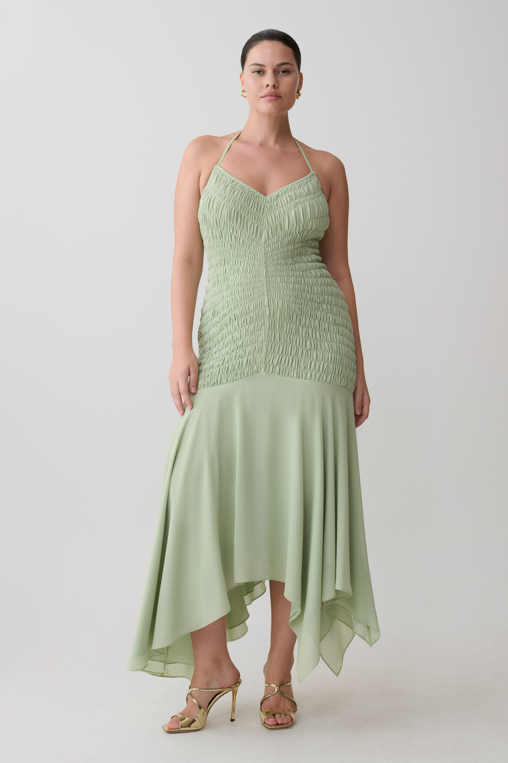 Evelyn Shirred Chiffon Maxi Dress - Sage