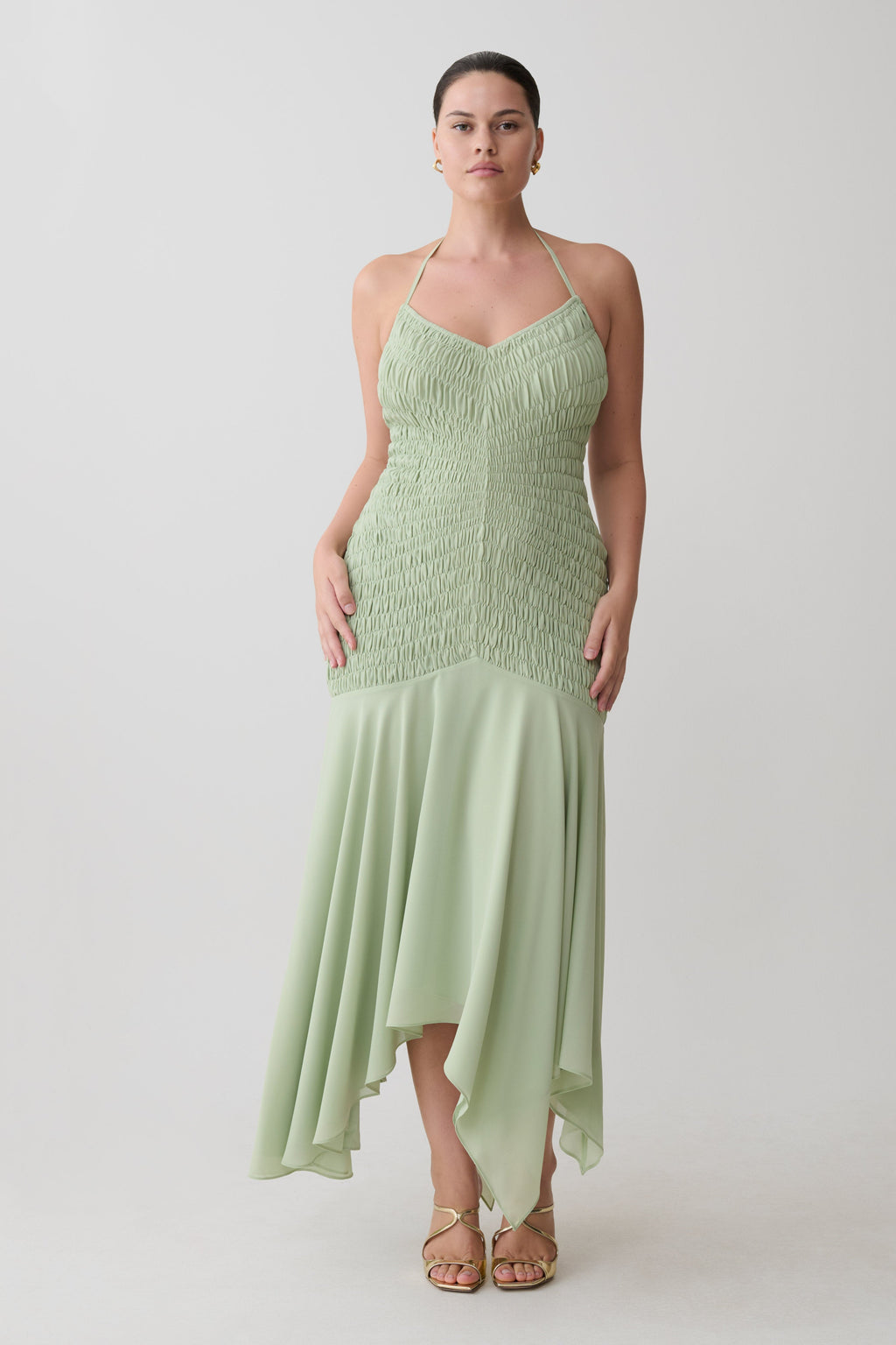 Evelyn Shirred Chiffon Maxi Dress - Sage