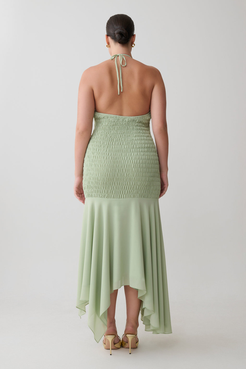 Evelyn Shirred Chiffon Maxi Dress - Sage