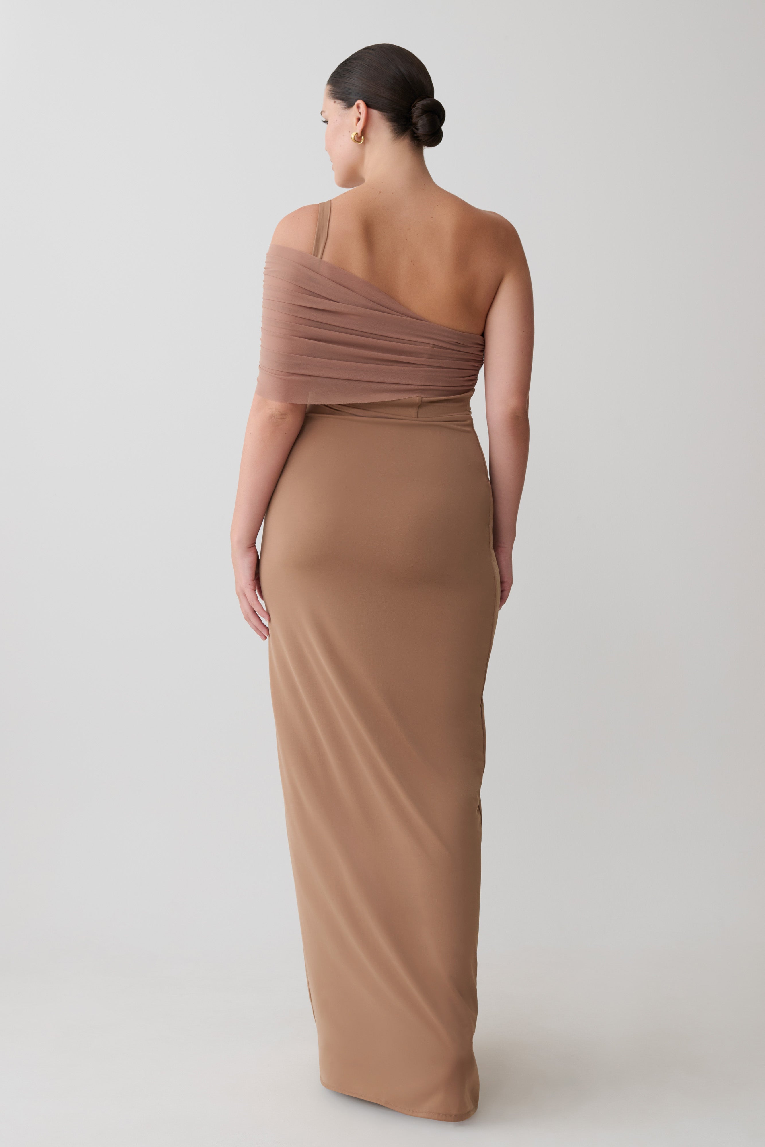 Hanh One Shoulder Mesh Maxi Dress - Tan