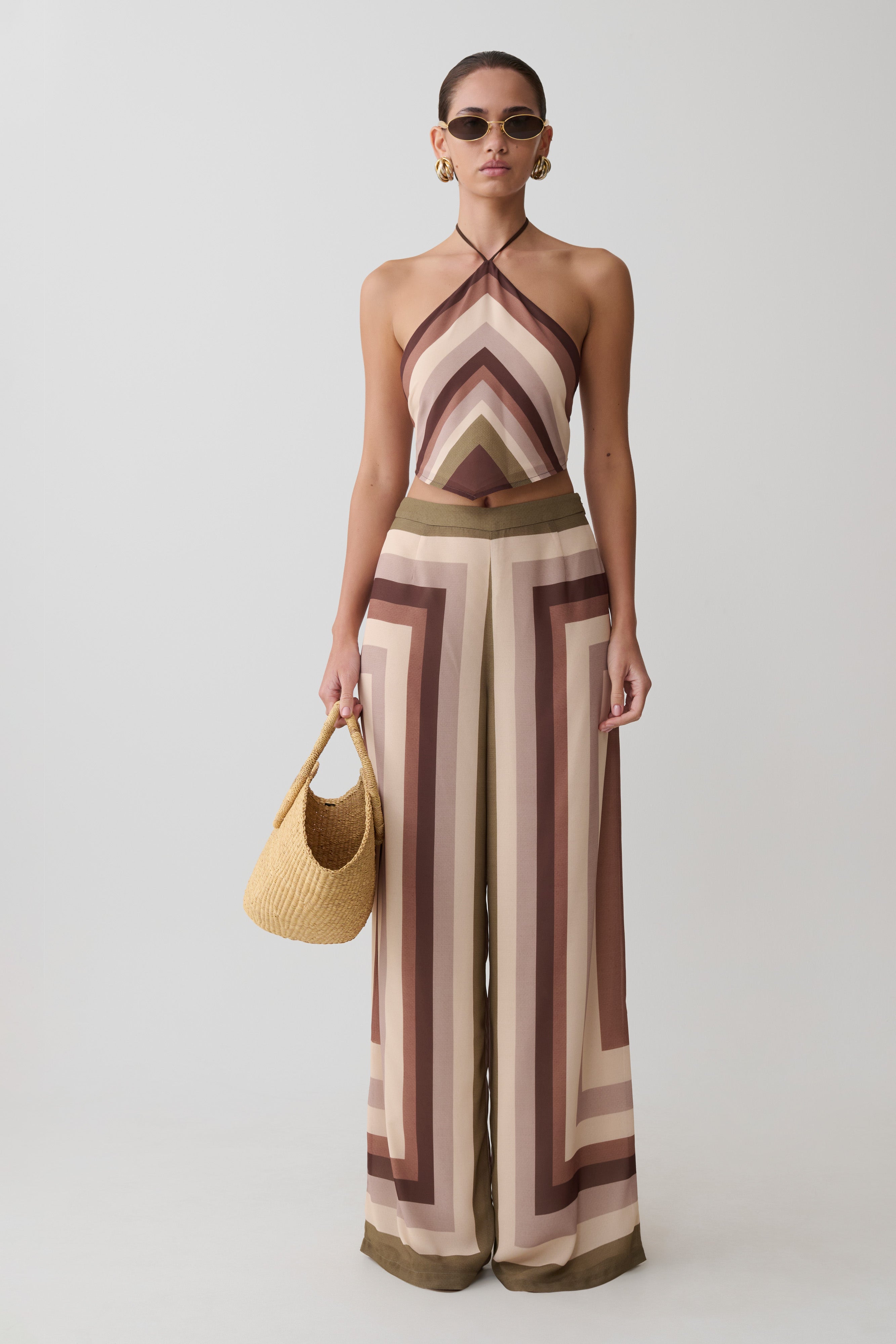 Rachel Chiffon Straight Leg Pants - Multi Stripe