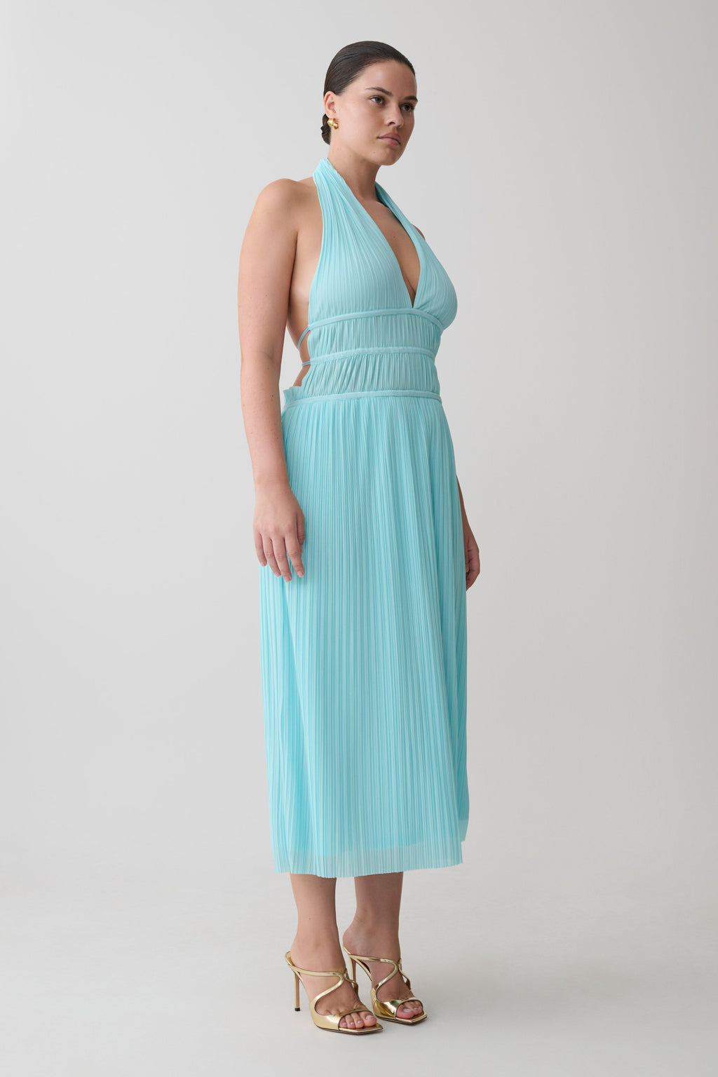 Thien Cowl Halter Midi Dress - Blue
