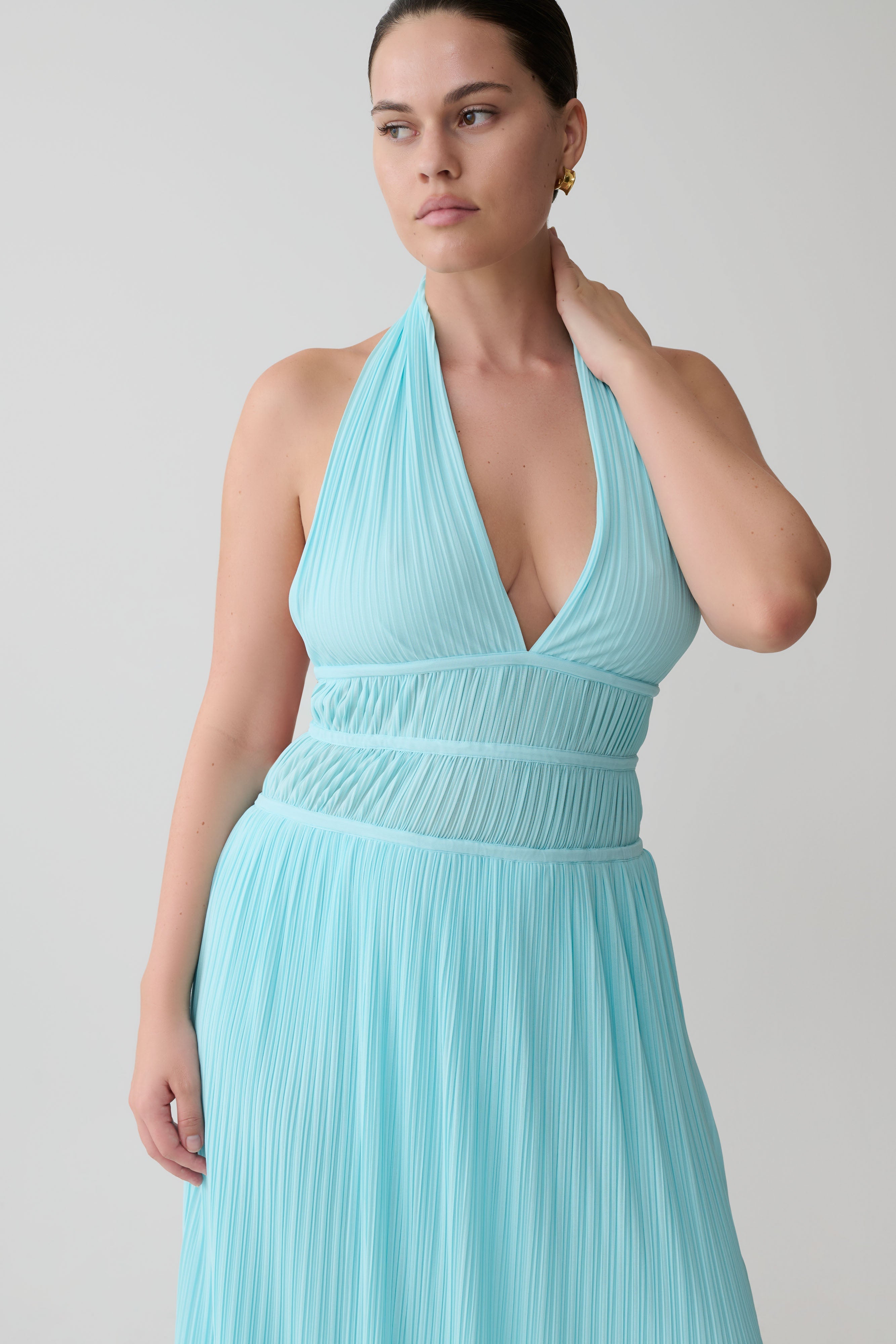 Thien Cowl Halter Midi Dress - Blue