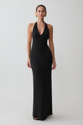 Hana Slinky Plunge Maxi Dress - Black