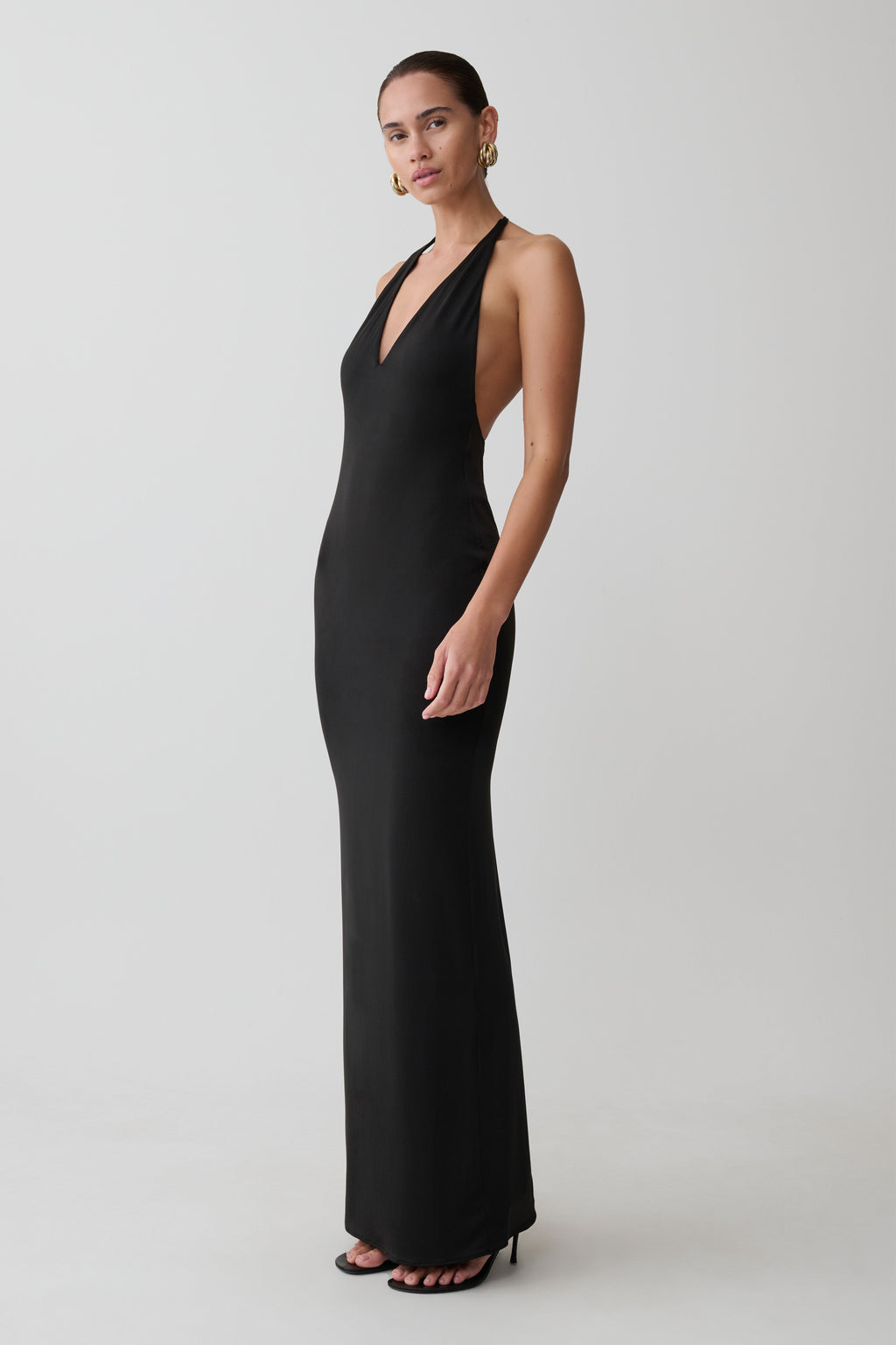 Hana Slinky Plunge Maxi Dress - Black