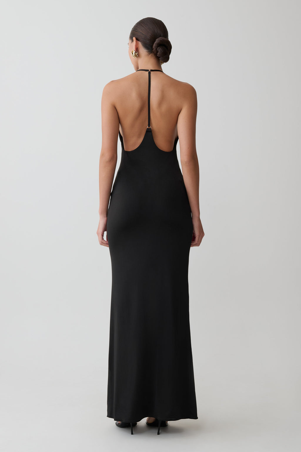 Hana Slinky Plunge Maxi Dress - Black