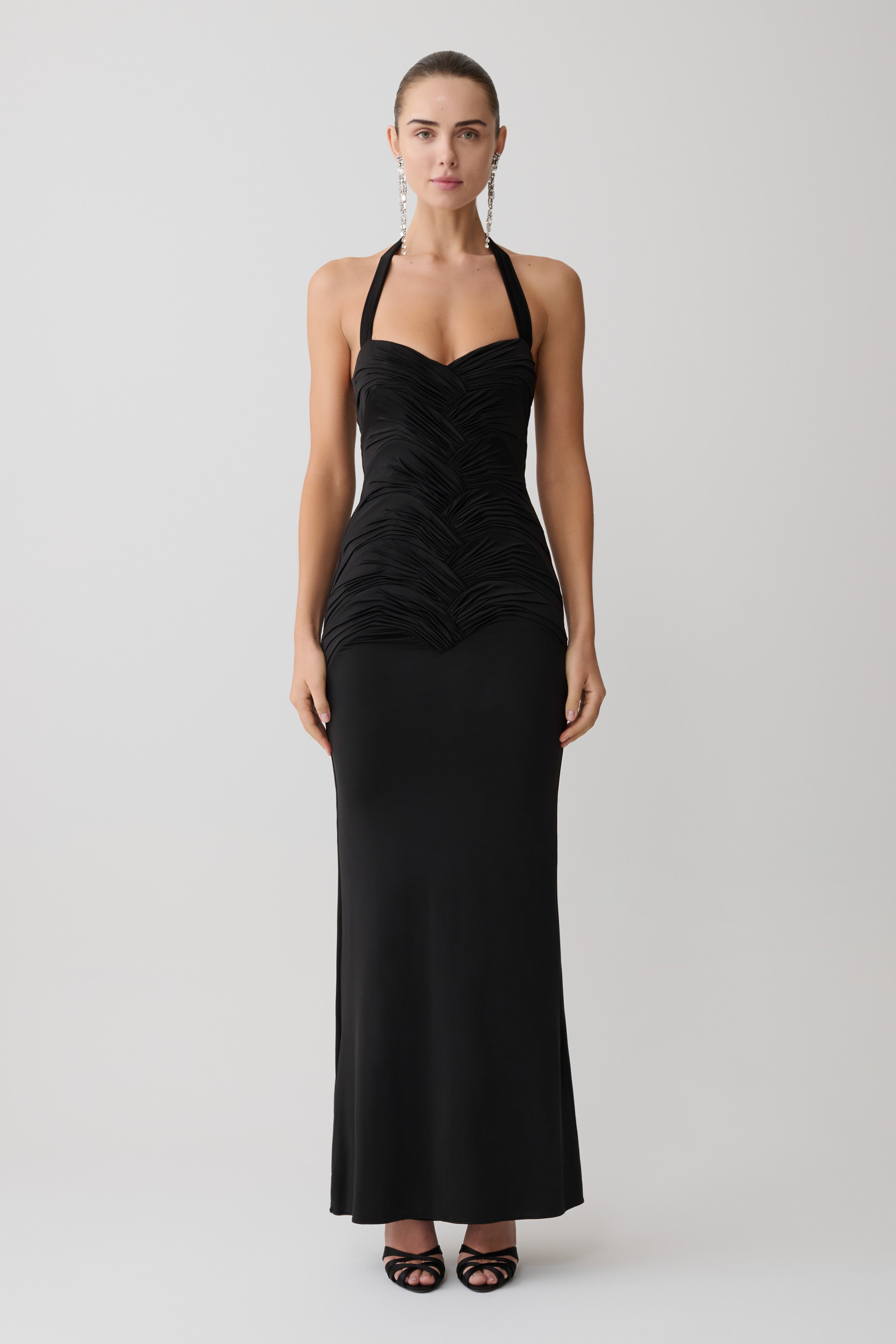 Hoai Gathered Slinky Halter Maxi Dress - Black