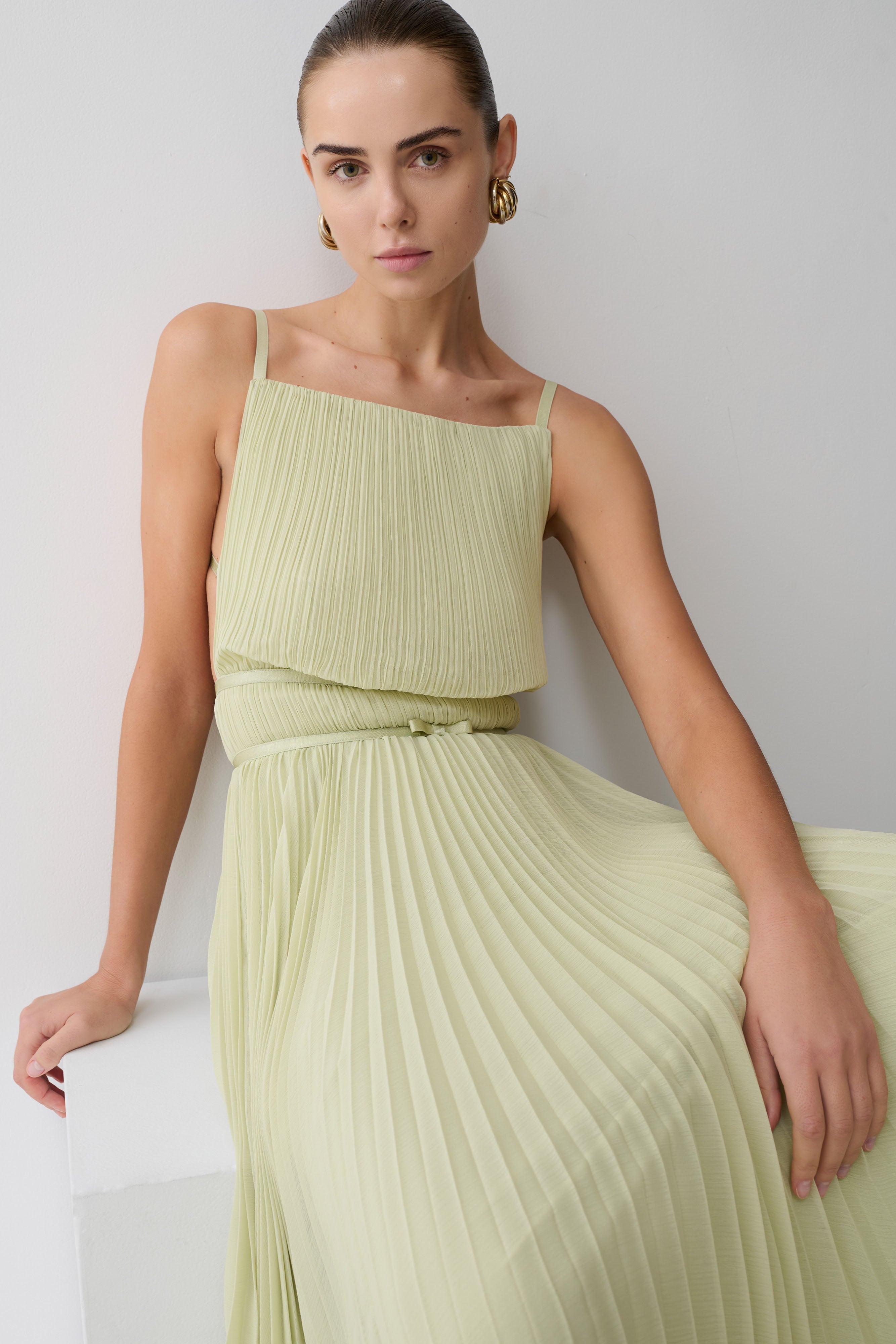 Clarisse Pleated Maxi Dress - Sage