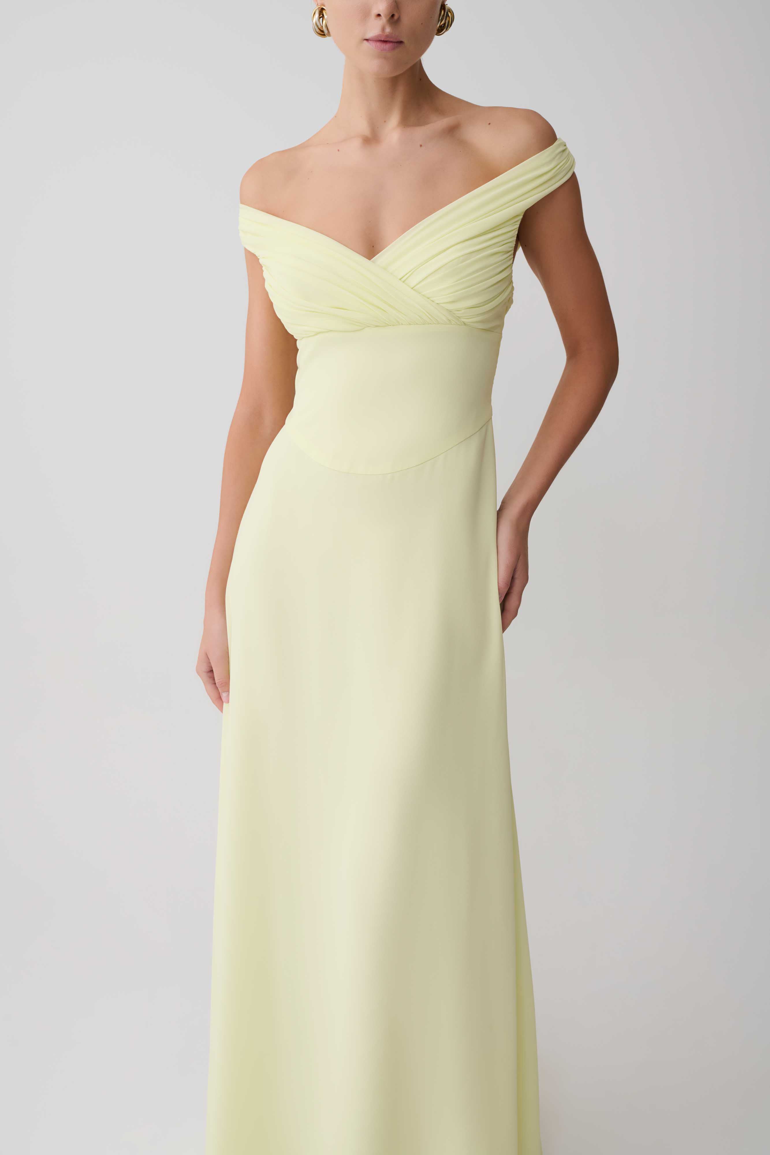Mabel Off Shoulder Chiffon Maxi Dress - Lemon