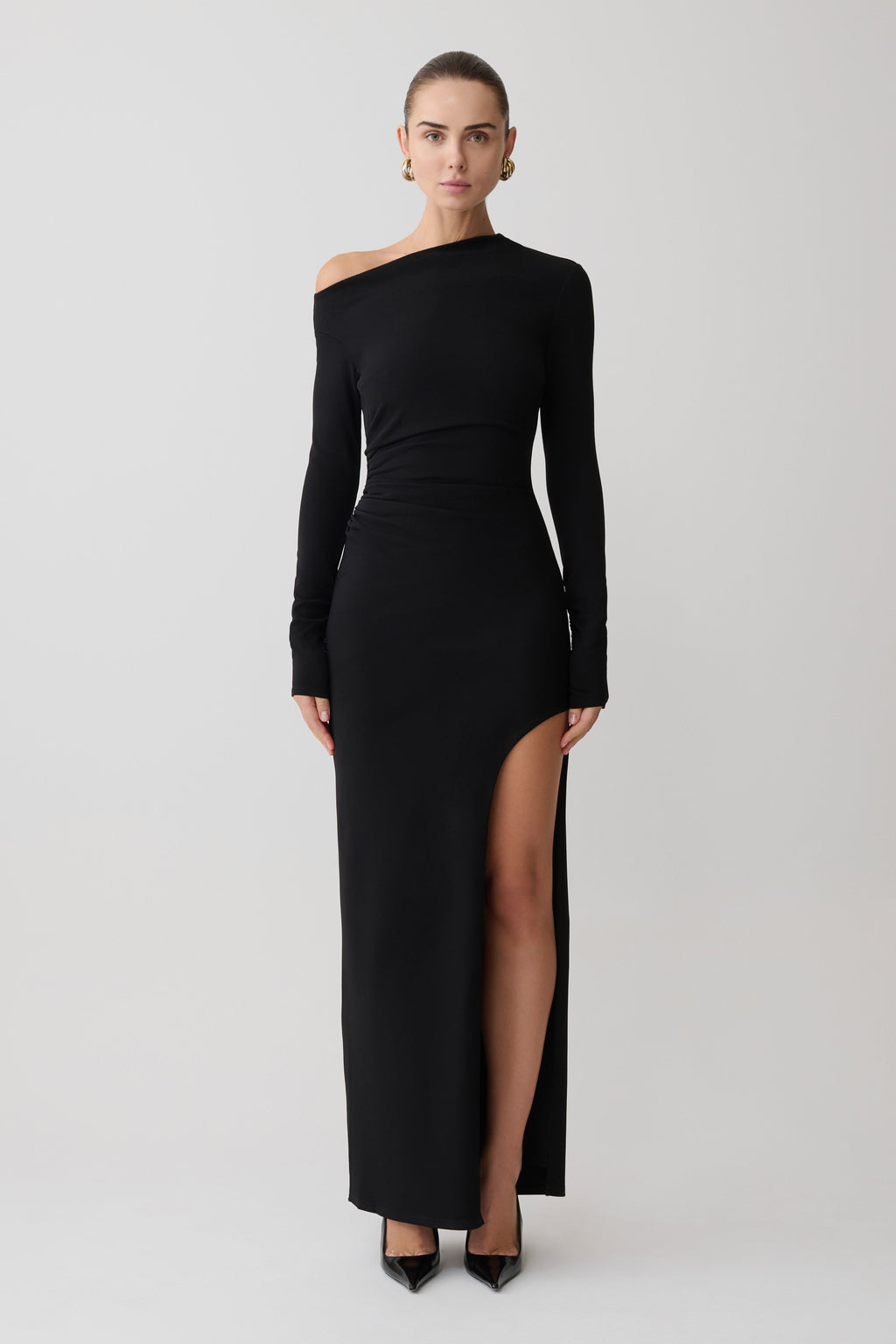 Thalyn Crepe Maxi Dress With Split - Black