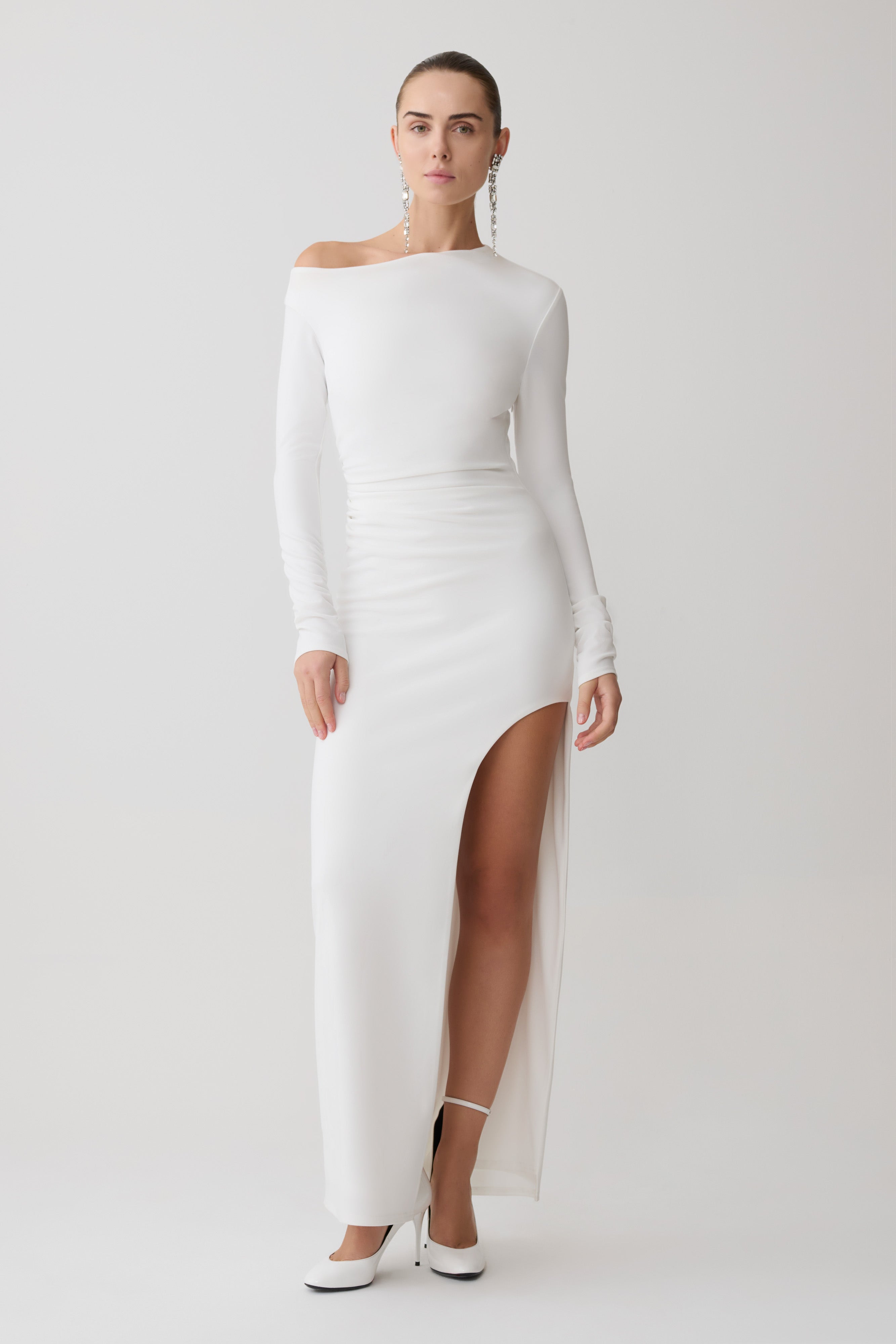 Thalyn Crepe Maxi Dress With Split - White