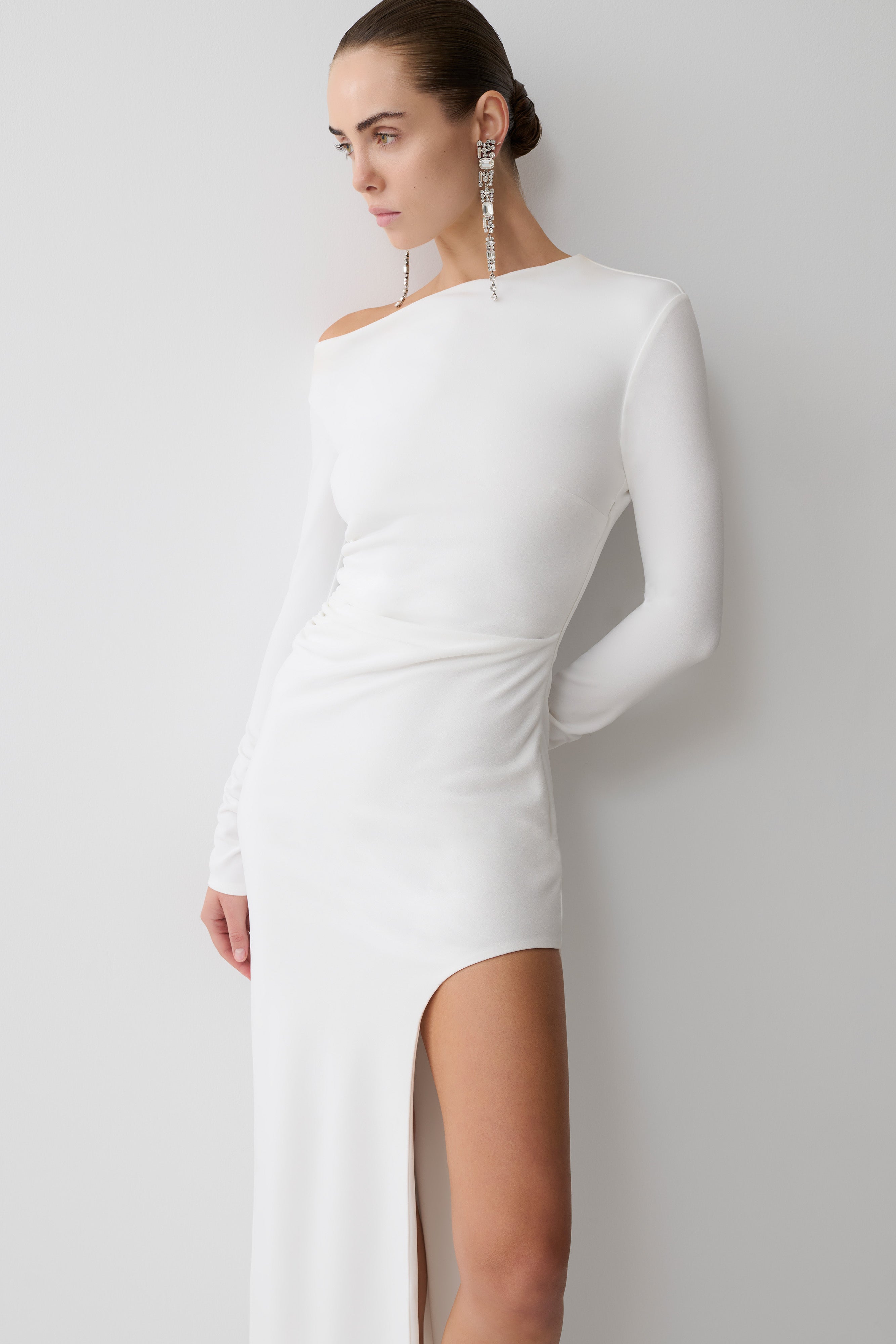 Thalyn Crepe Maxi Dress With Split - White