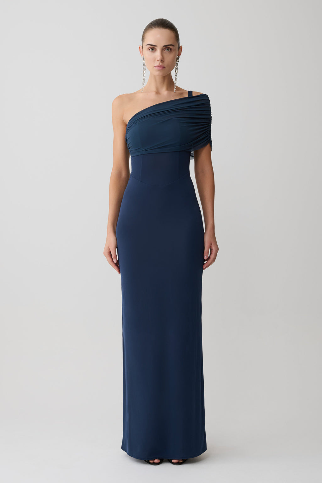 Hanh One Shoulder Mesh Maxi Dress - Ink Blue