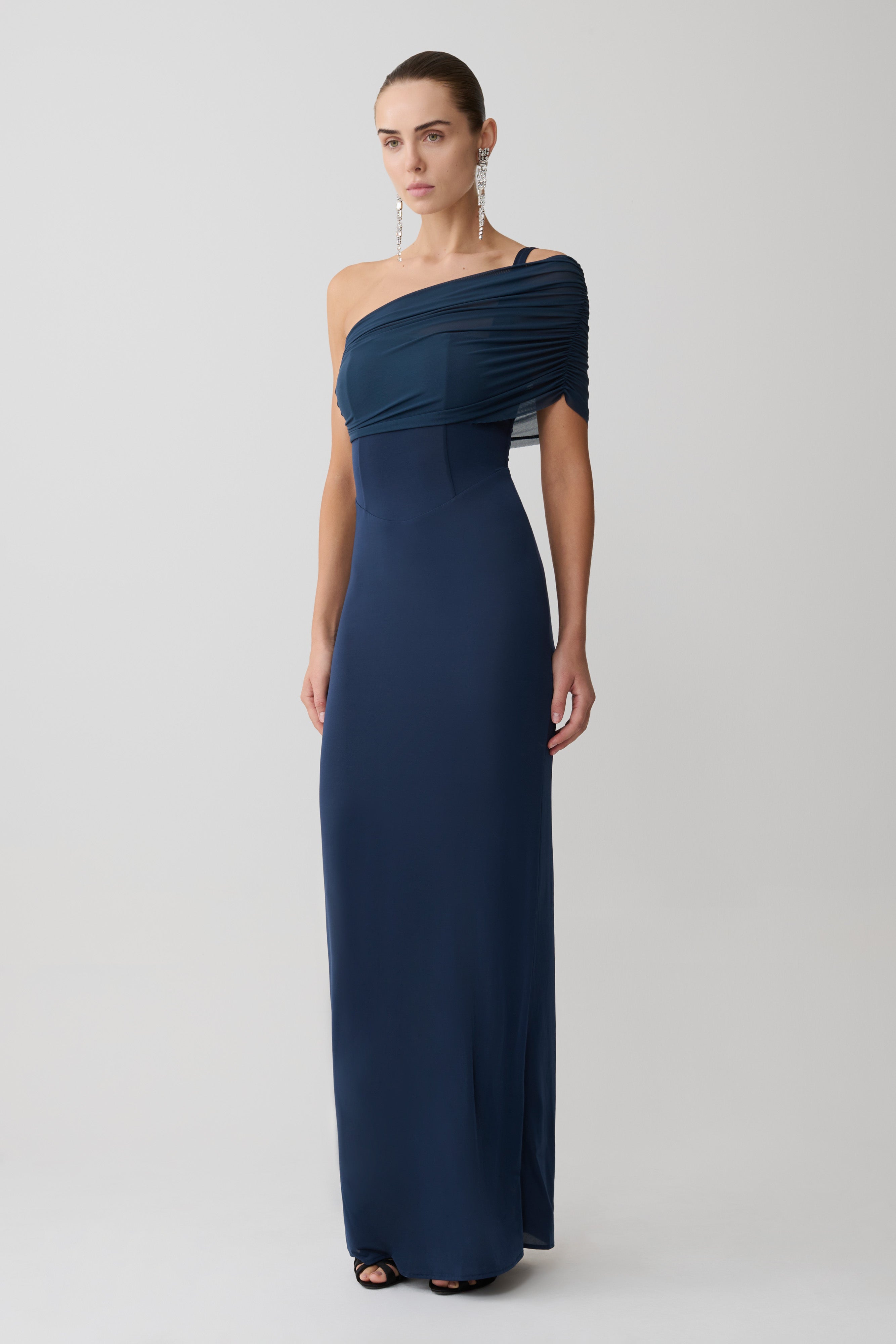 Hanh One Shoulder Mesh Maxi Dress - Ink Blue