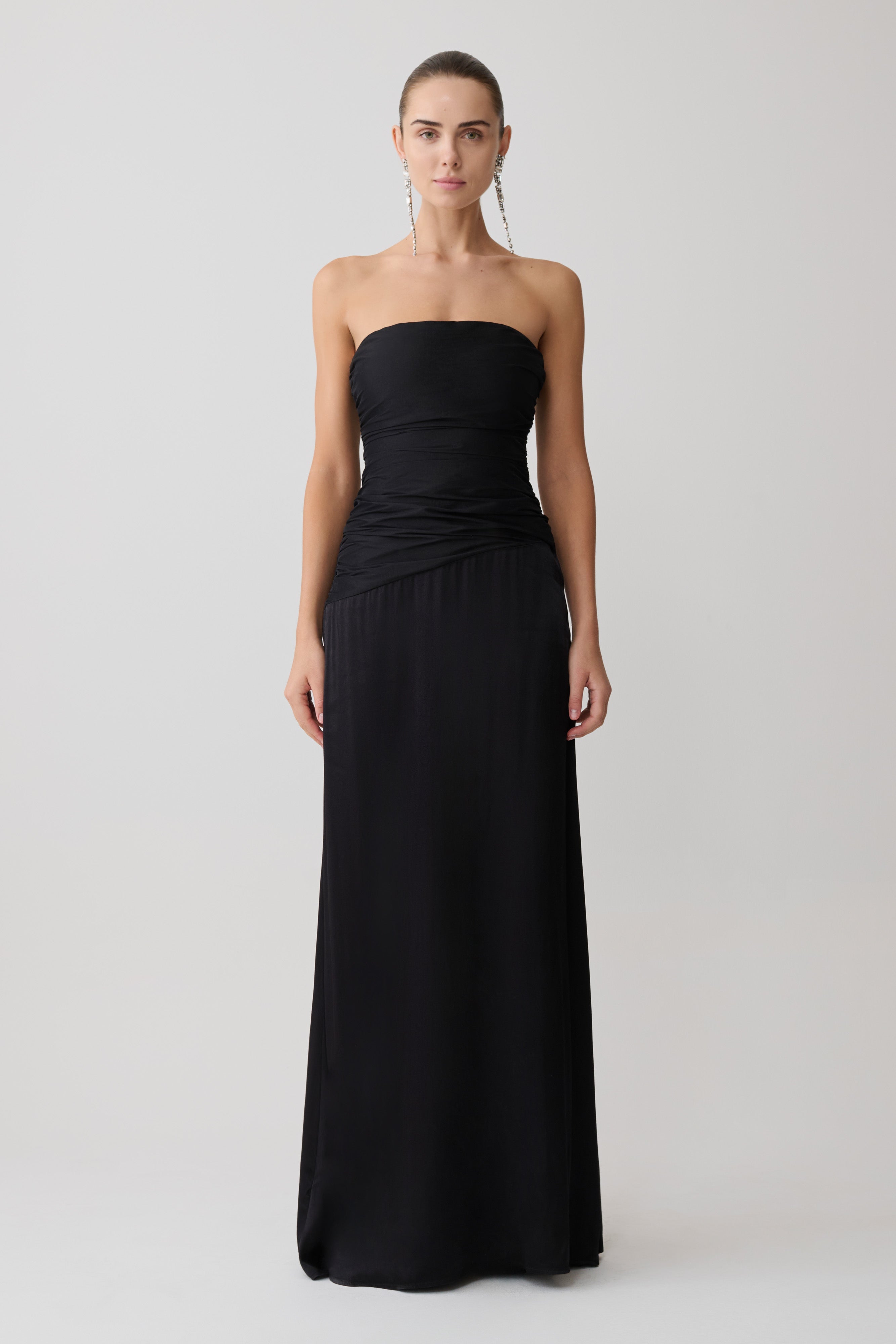 Serena Strapless Taffeta Maxi Dress - Black