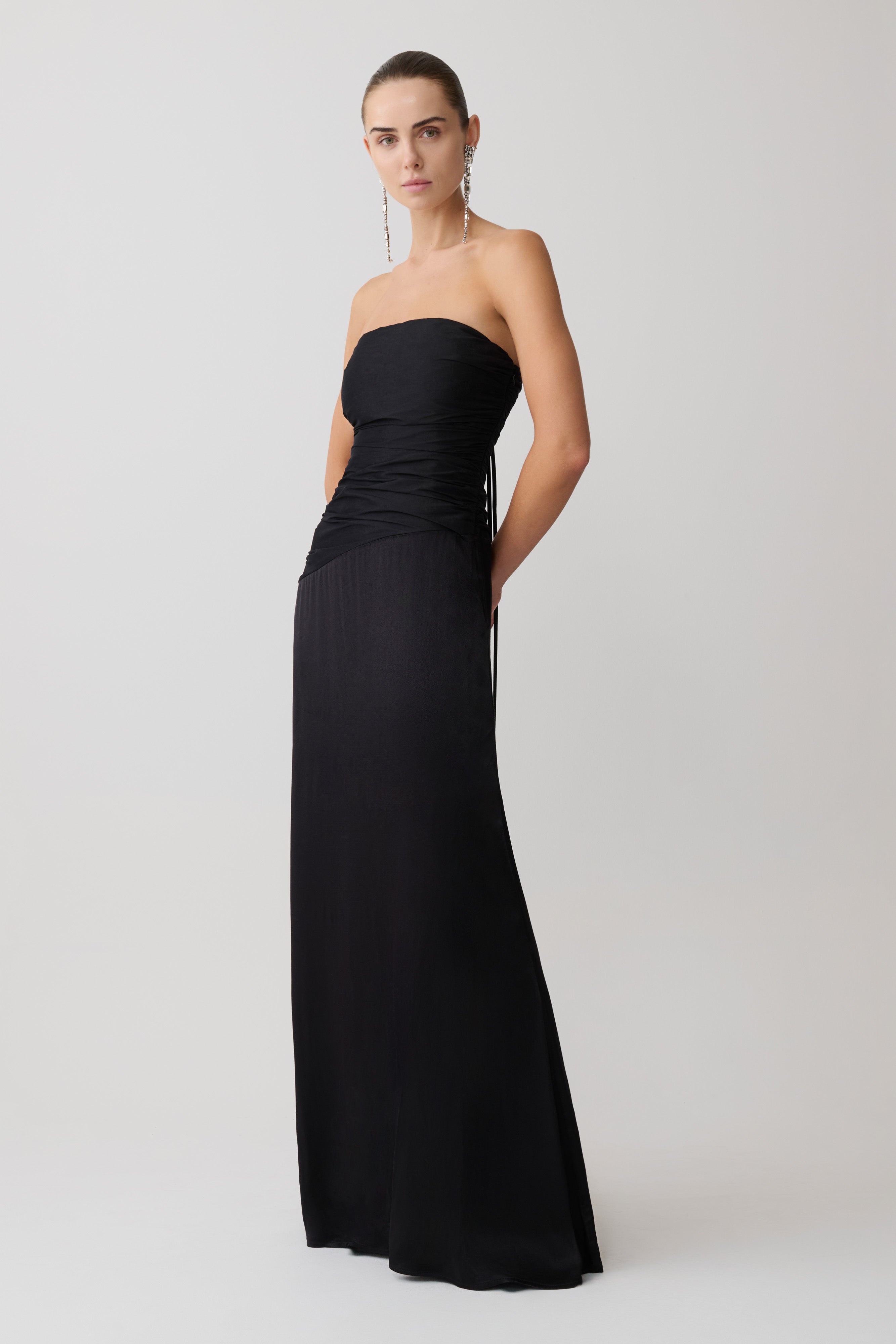 Serena Strapless Taffeta Maxi Dress - Black