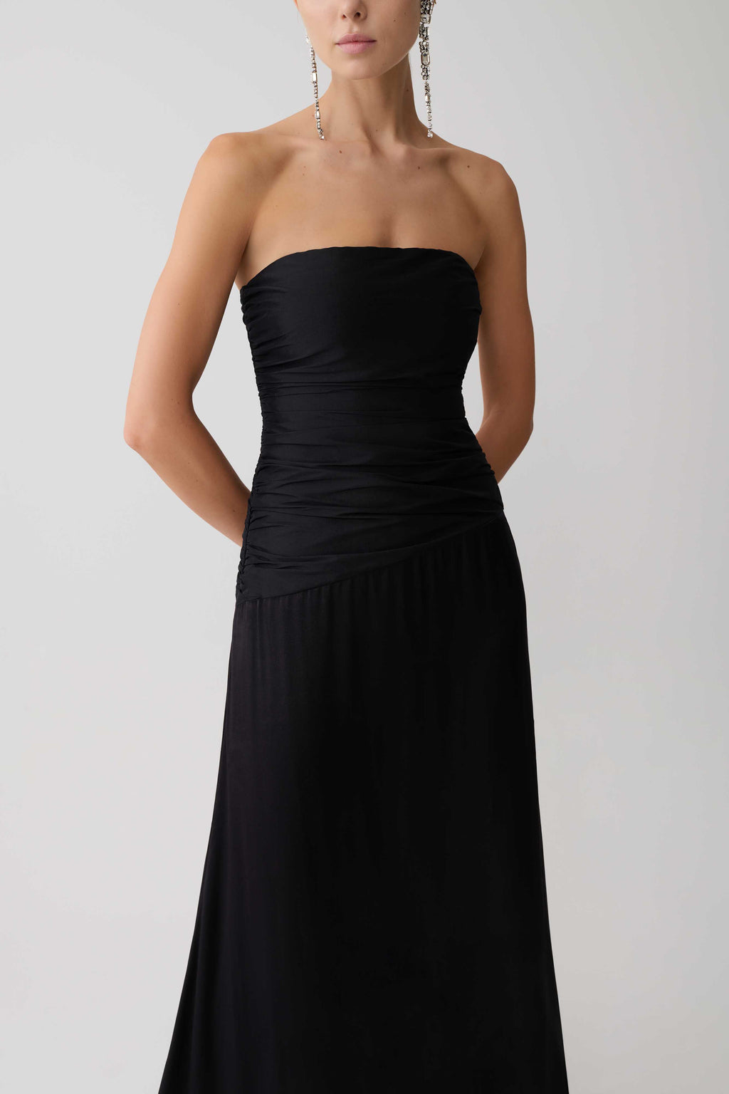 Serena Strapless Taffeta Maxi Dress - Black