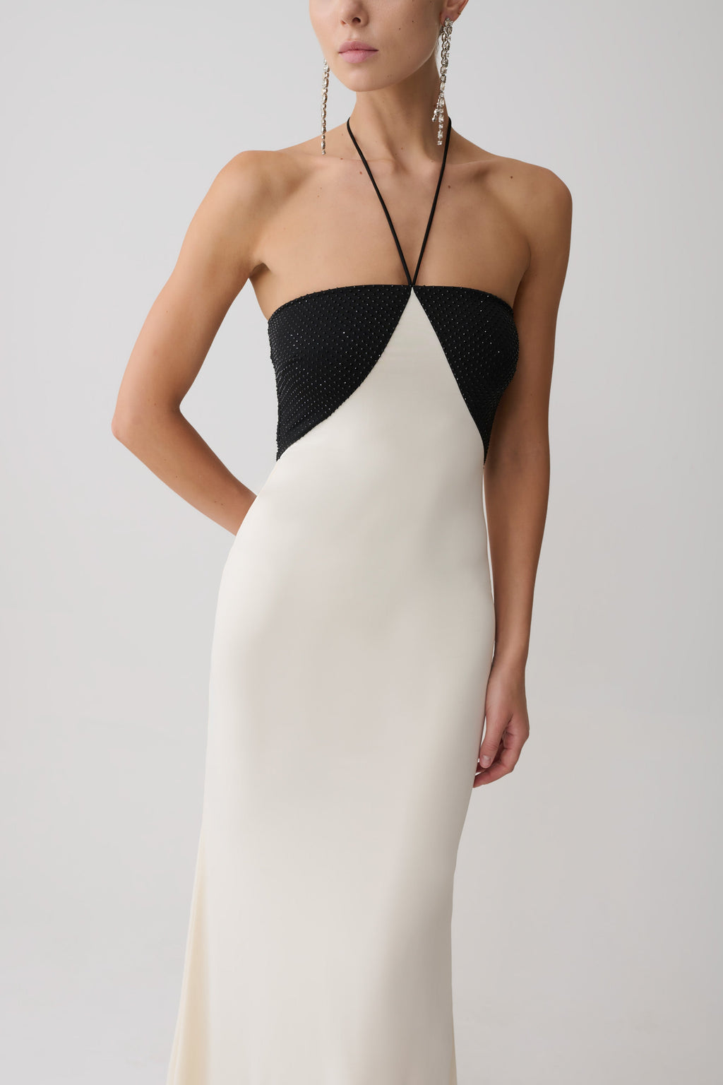 Hien Sequin Halter Maxi Dress - Black/Ivory