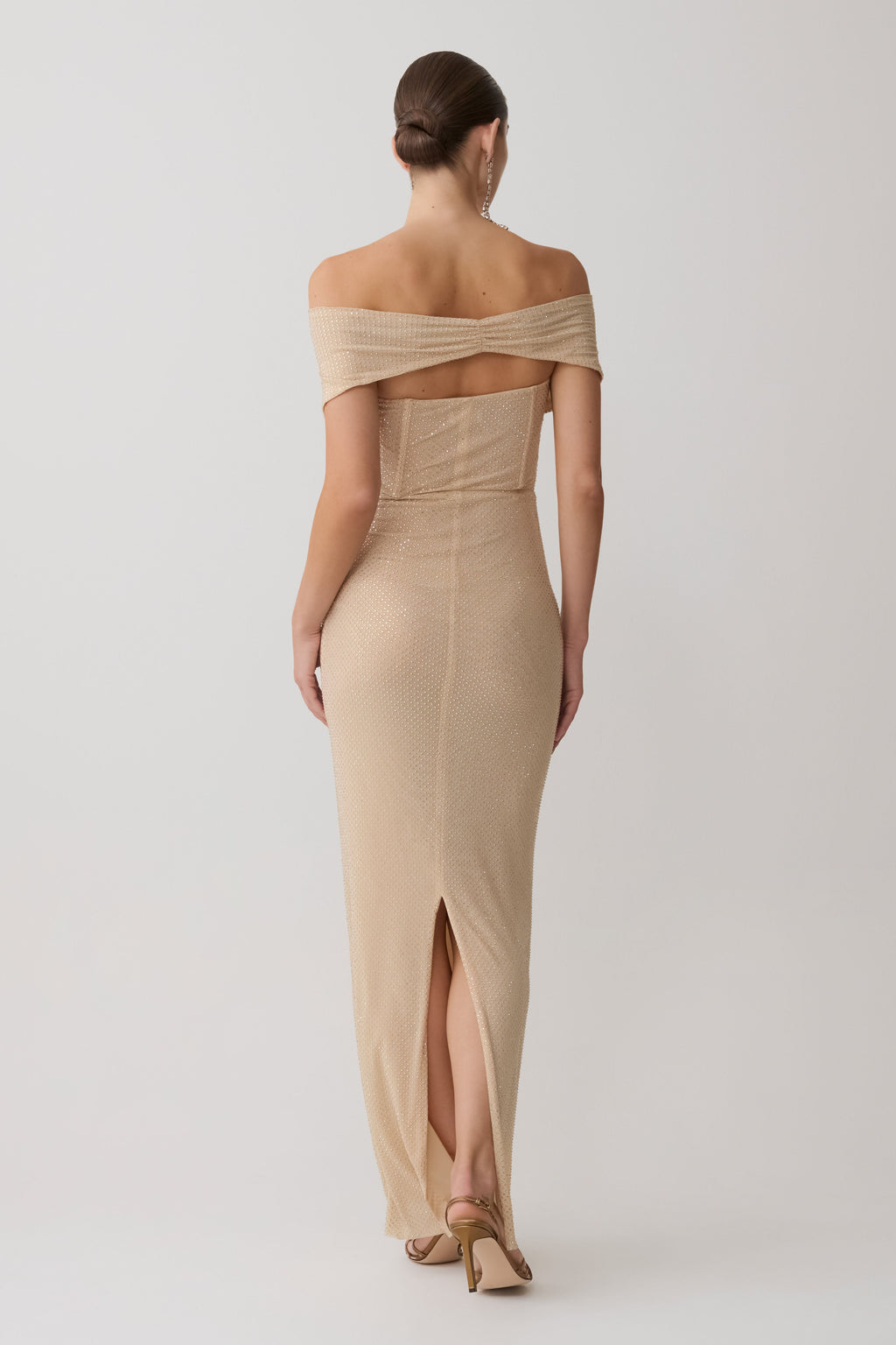 Phi Multi-Wear Cowl Diamante Maxi Dress - Gold
