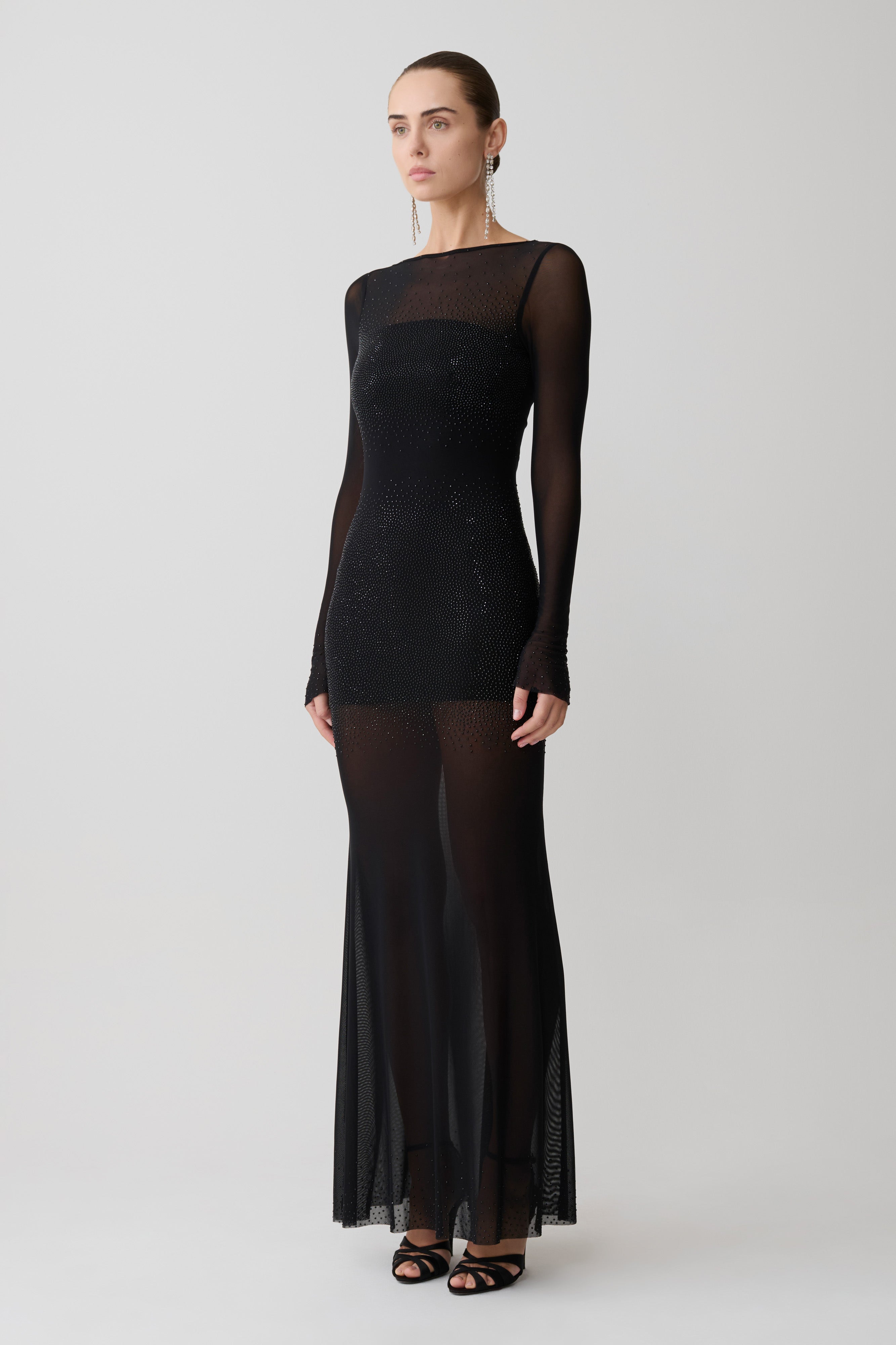 Lior Mesh Maxi Dress With Hotfix - Black