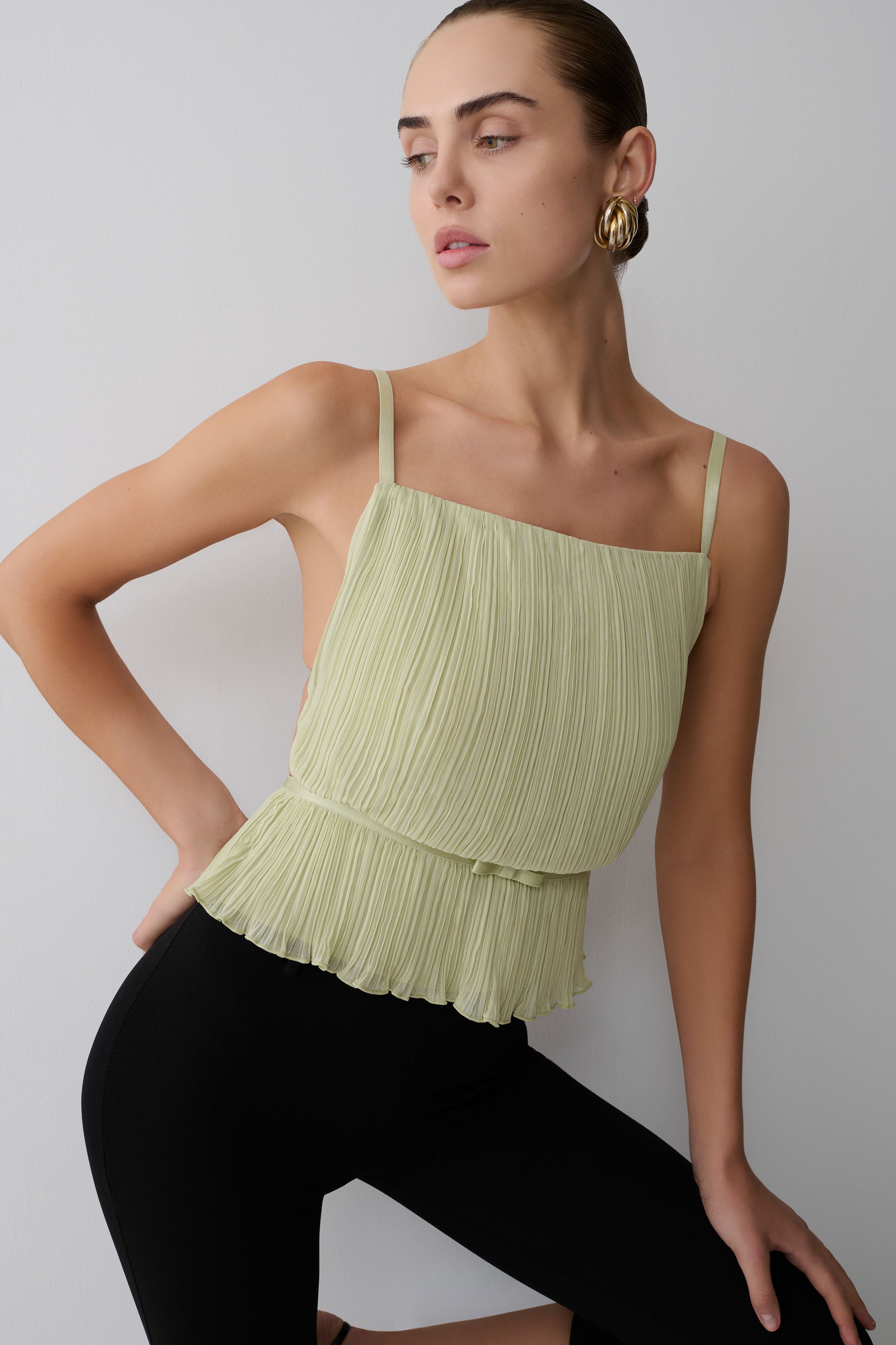Lilou Pleated Sleeveless Top - Sage