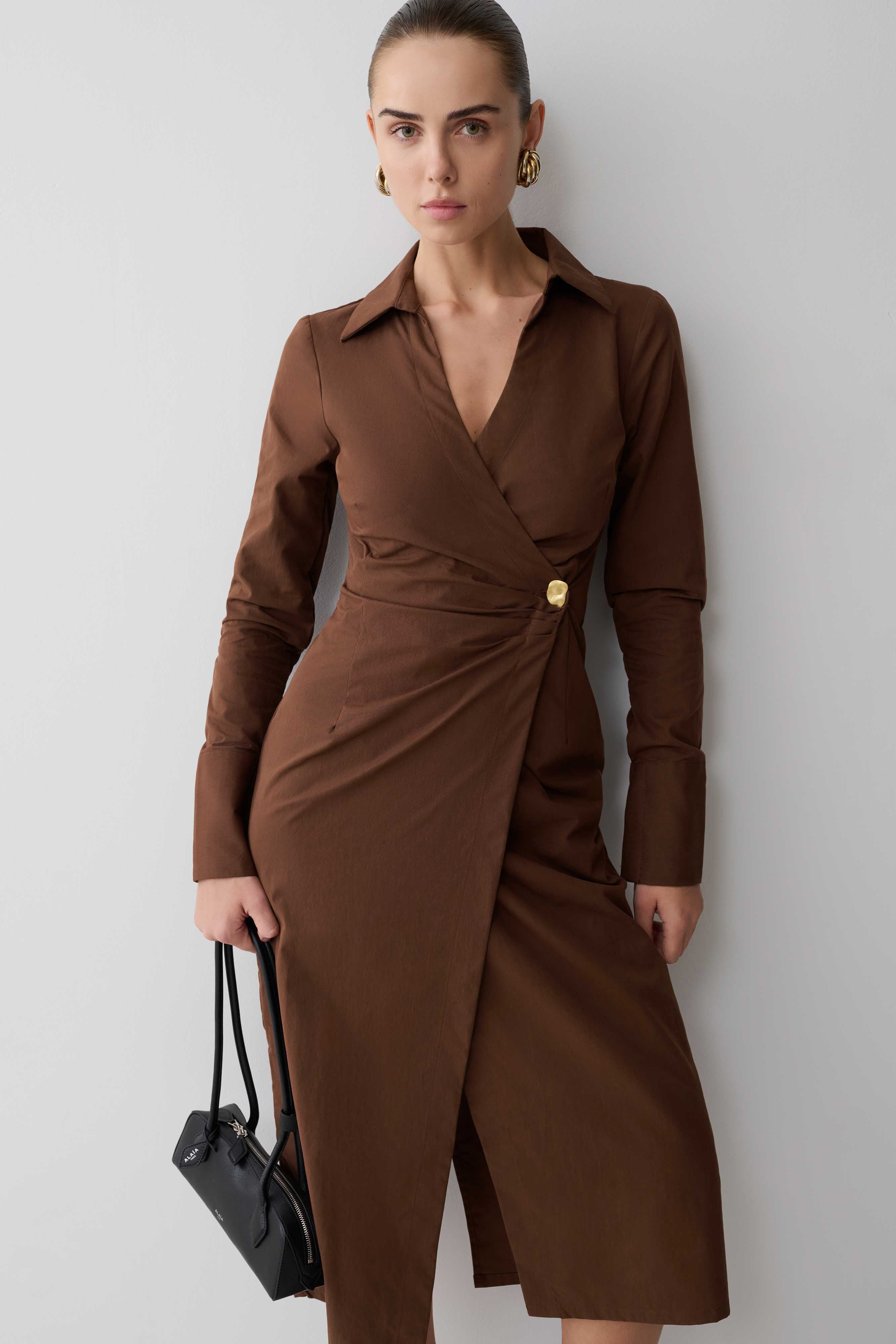 Mikaila Asymmetric Shirt Dress - Dark Chocolate