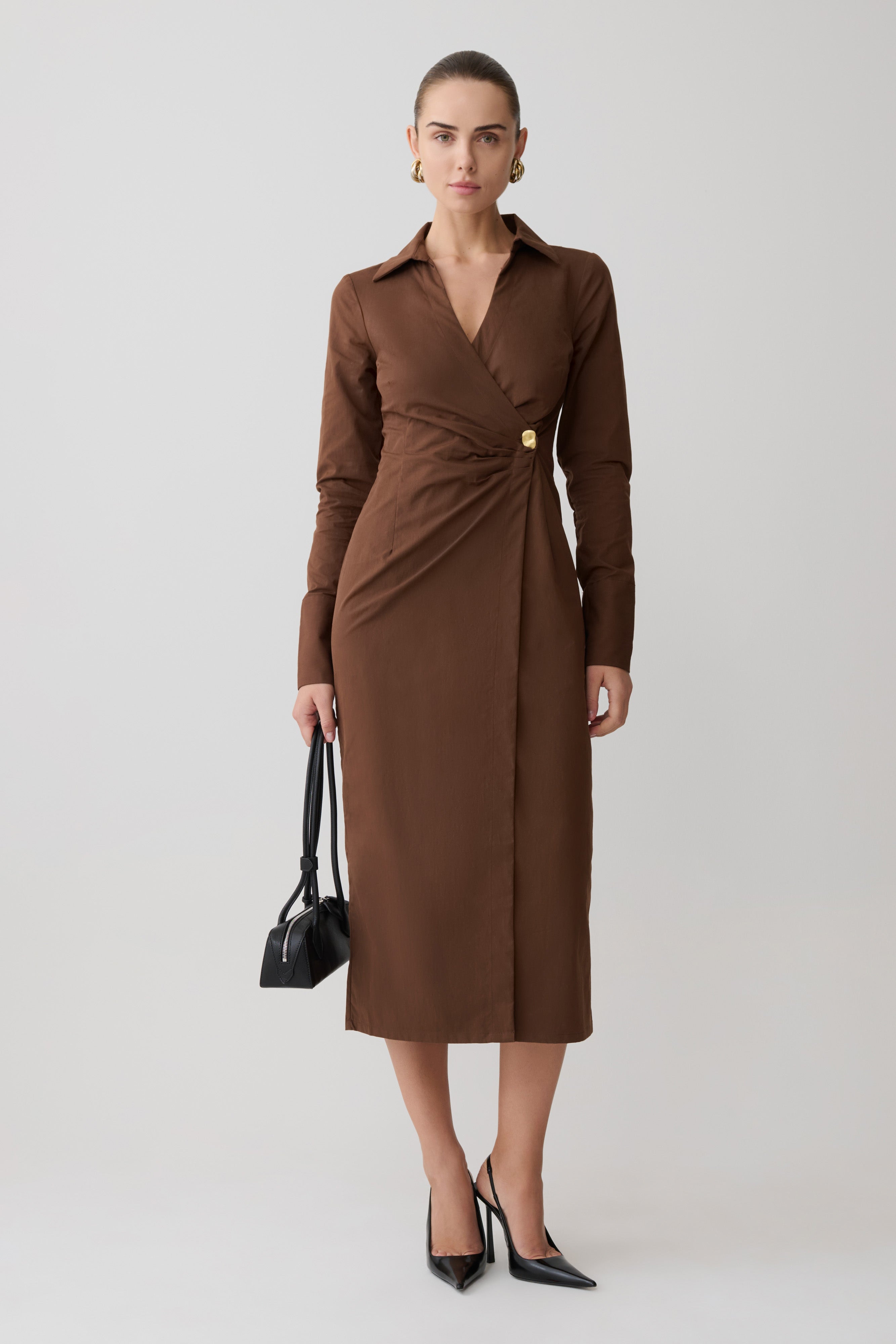Mikaila Asymmetric Shirt Dress - Dark Chocolate