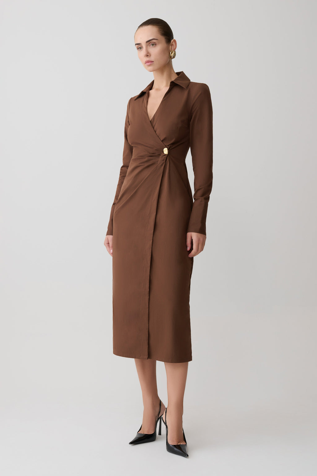 Mikaila Asymmetric Shirt Dress - Dark Chocolate