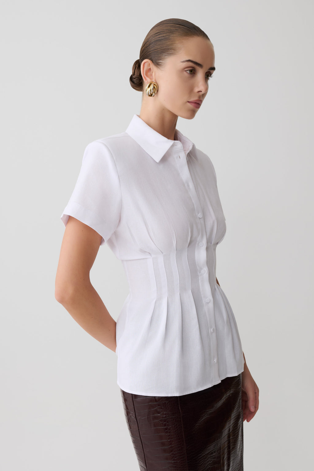 Selma Short Sleeve Linen Shirt - White