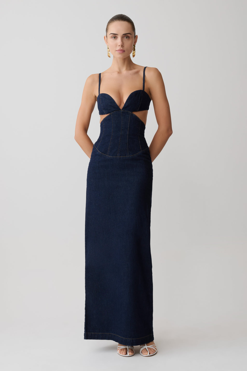 Amila Denim Cupped Maxi Dress - Indigo Blue