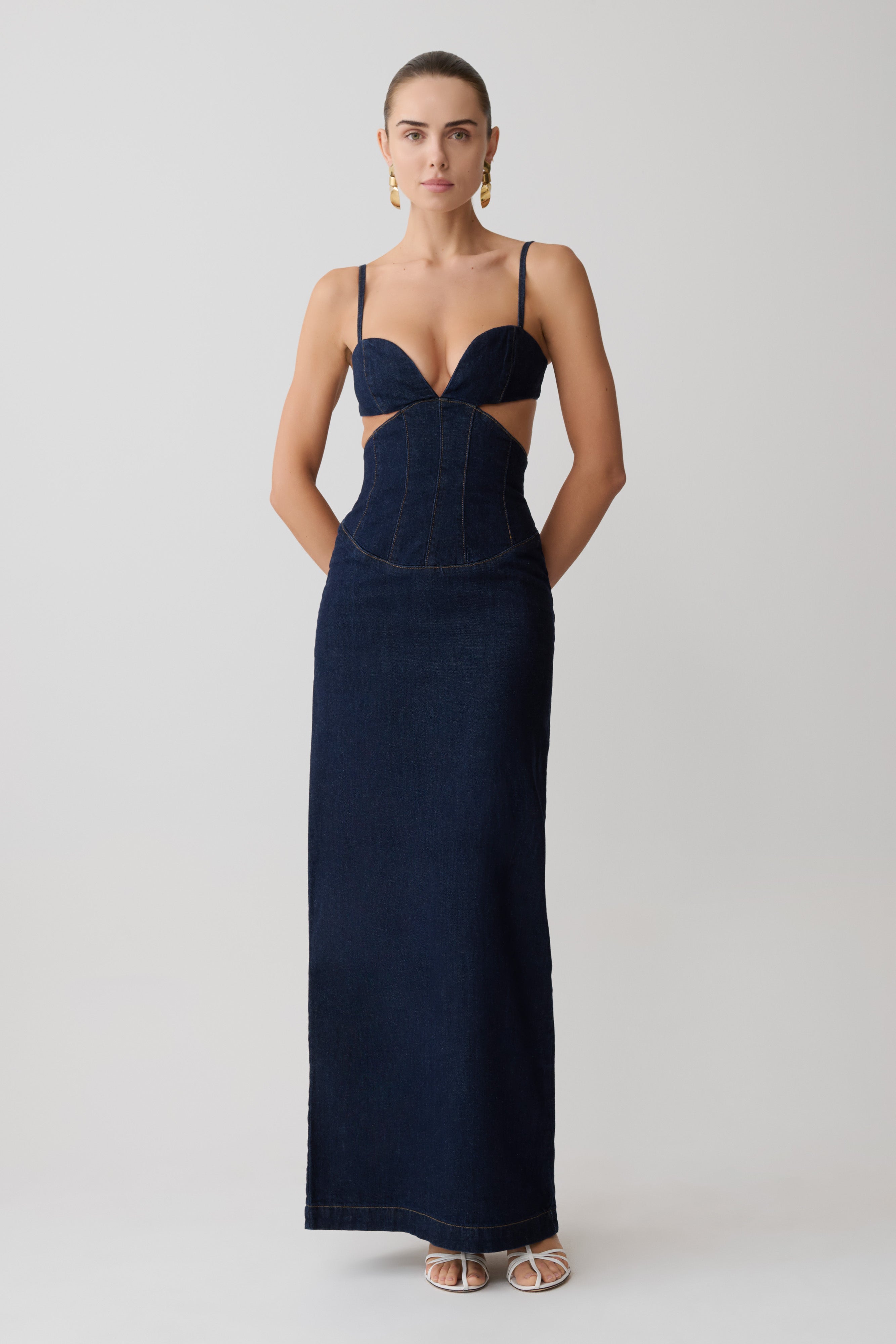 Amila Denim Cupped Maxi Dress - Indigo Blue