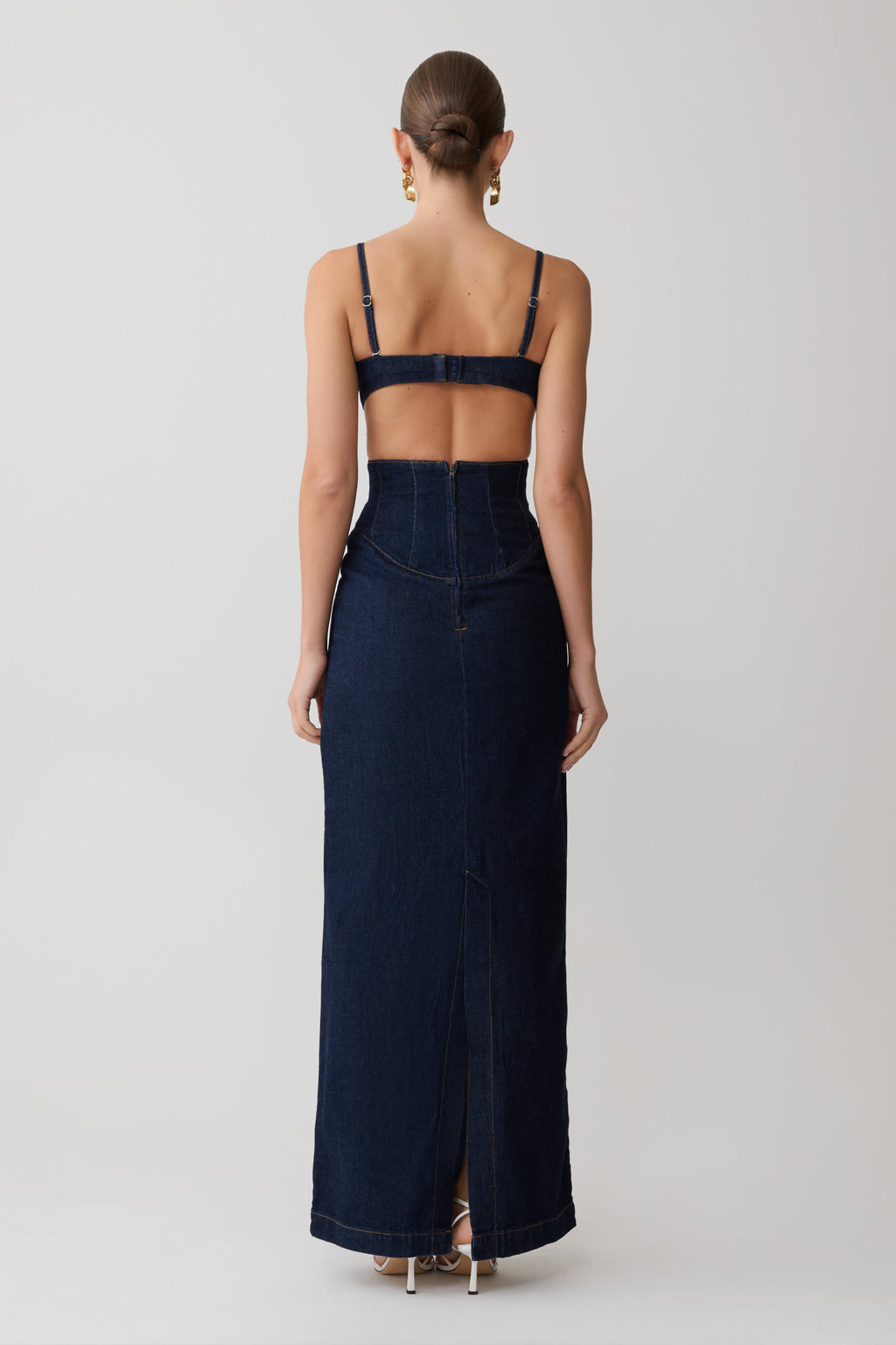 Amila Denim Cupped Maxi Dress - Indigo Blue