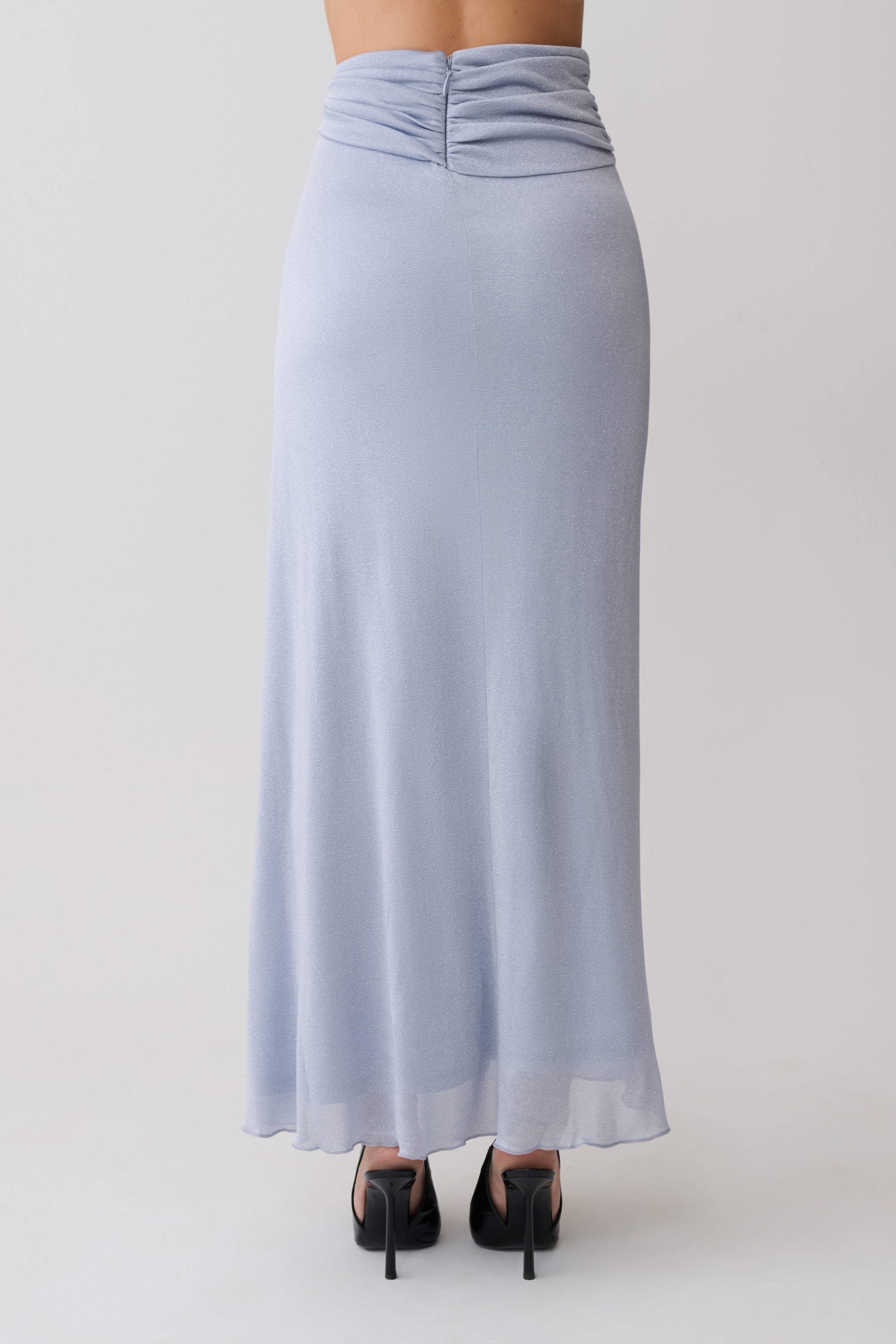 Adrienne Lurex Knot Maxi Skirt - Pastel Blue