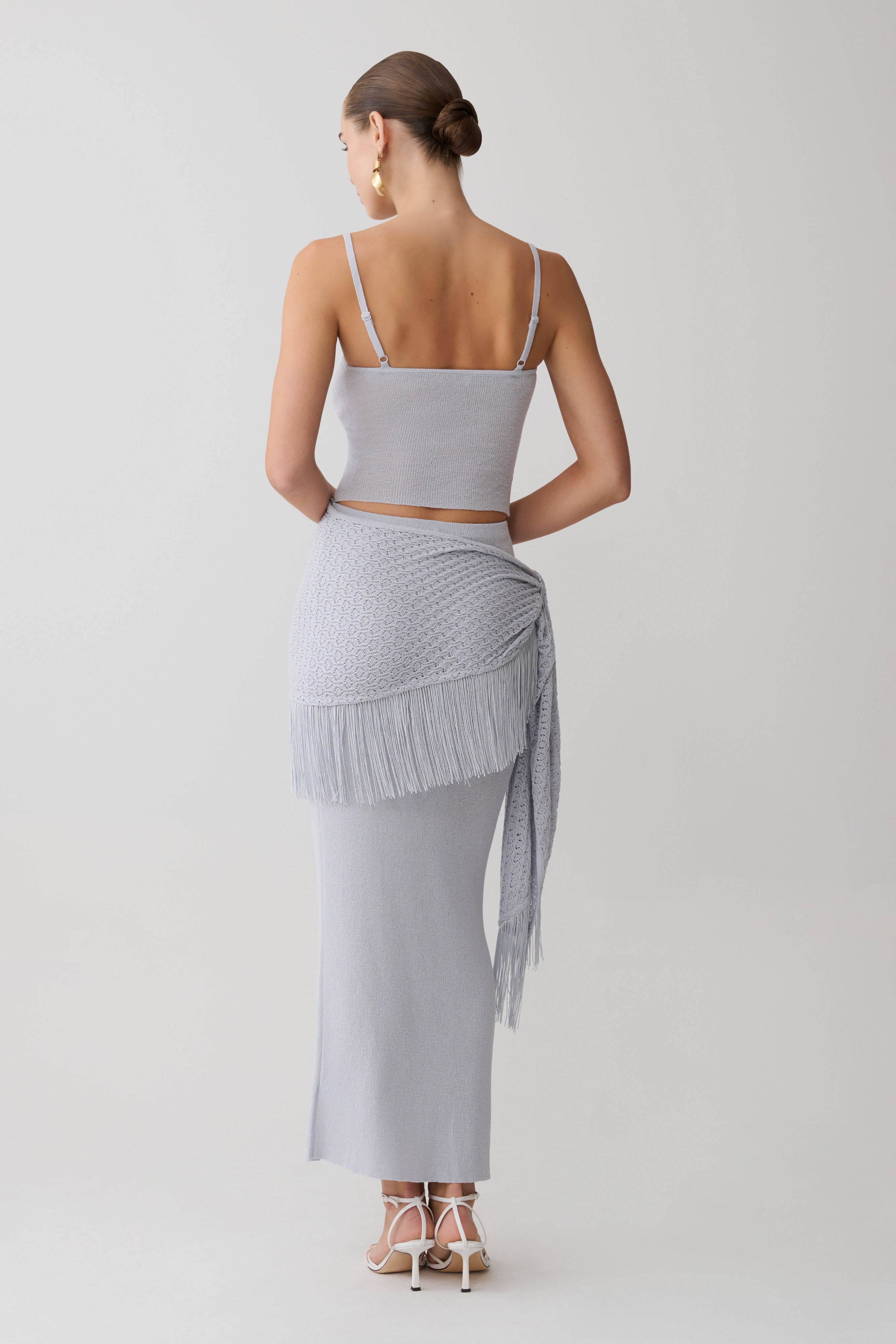 Jaytee Knit Maxi Skirt With Fringe Tie - Sky Blue