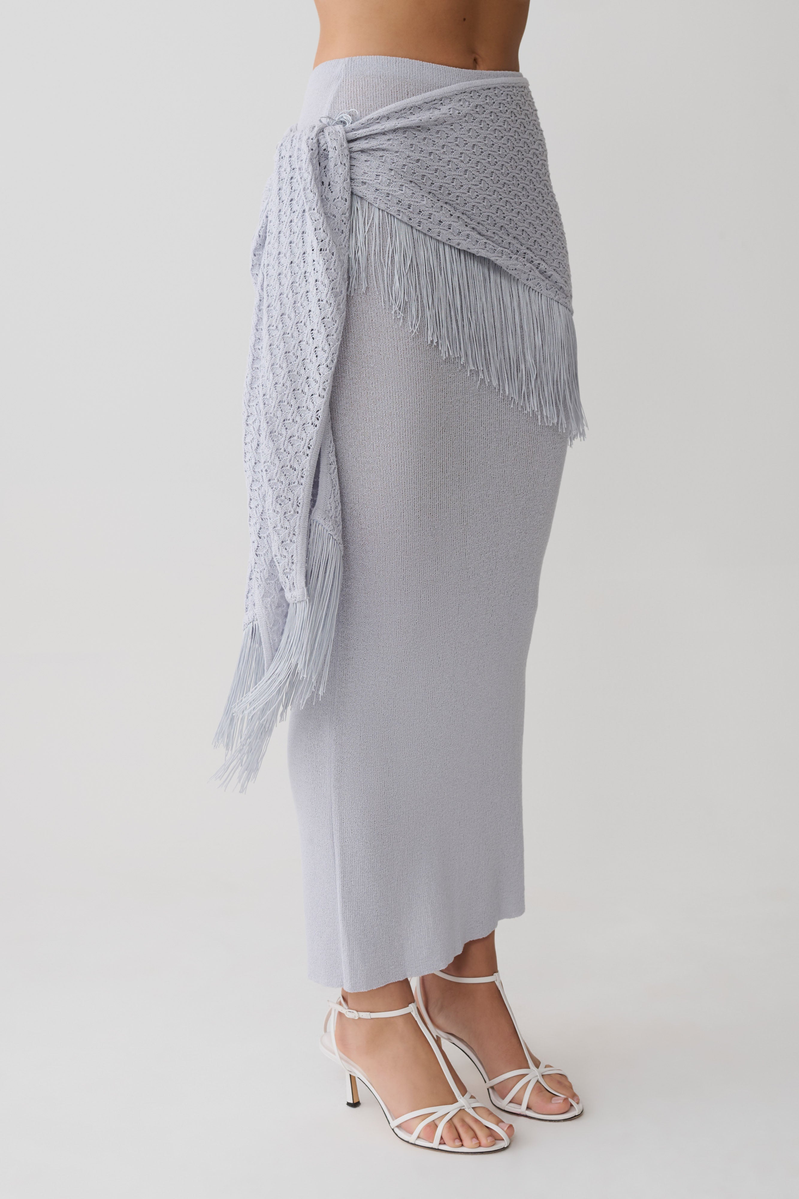 Jaytee Knit Maxi Skirt With Fringe Tie - Sky Blue