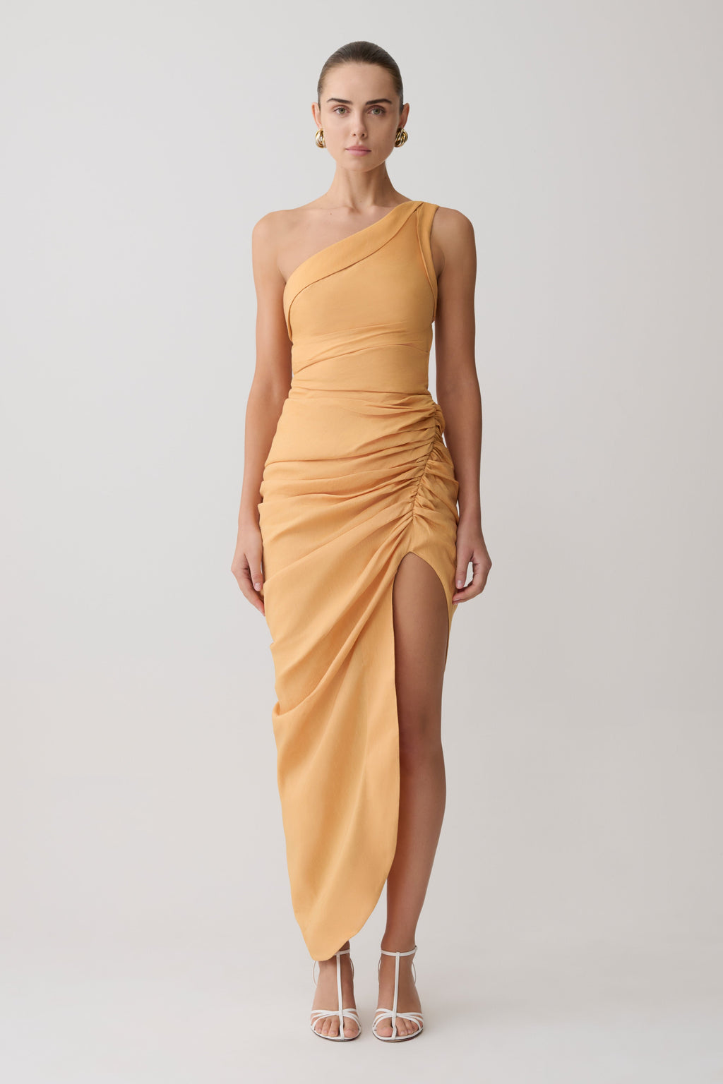 Birgit Linen Midi Dress With Hardware - Deep Peach