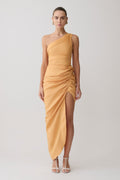 Birgit Linen Midi Dress With Hardware - Deep Peach