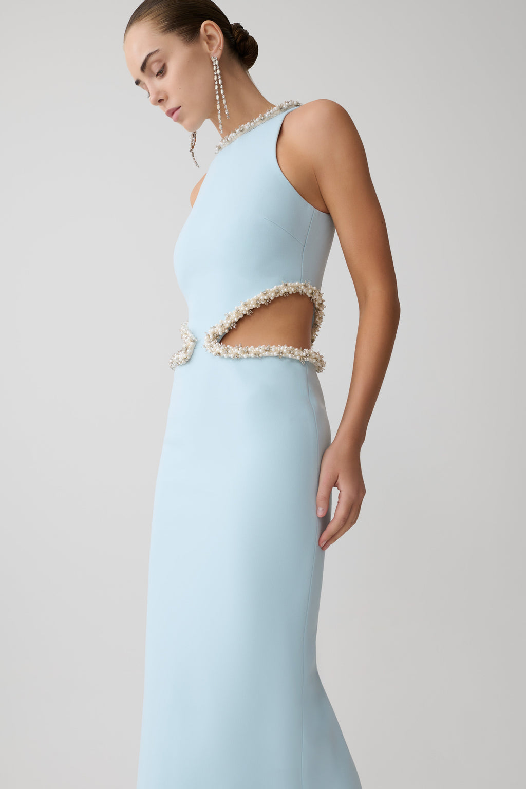 Nicole Embellished Cut Out Maxi Dress - Pale Blue