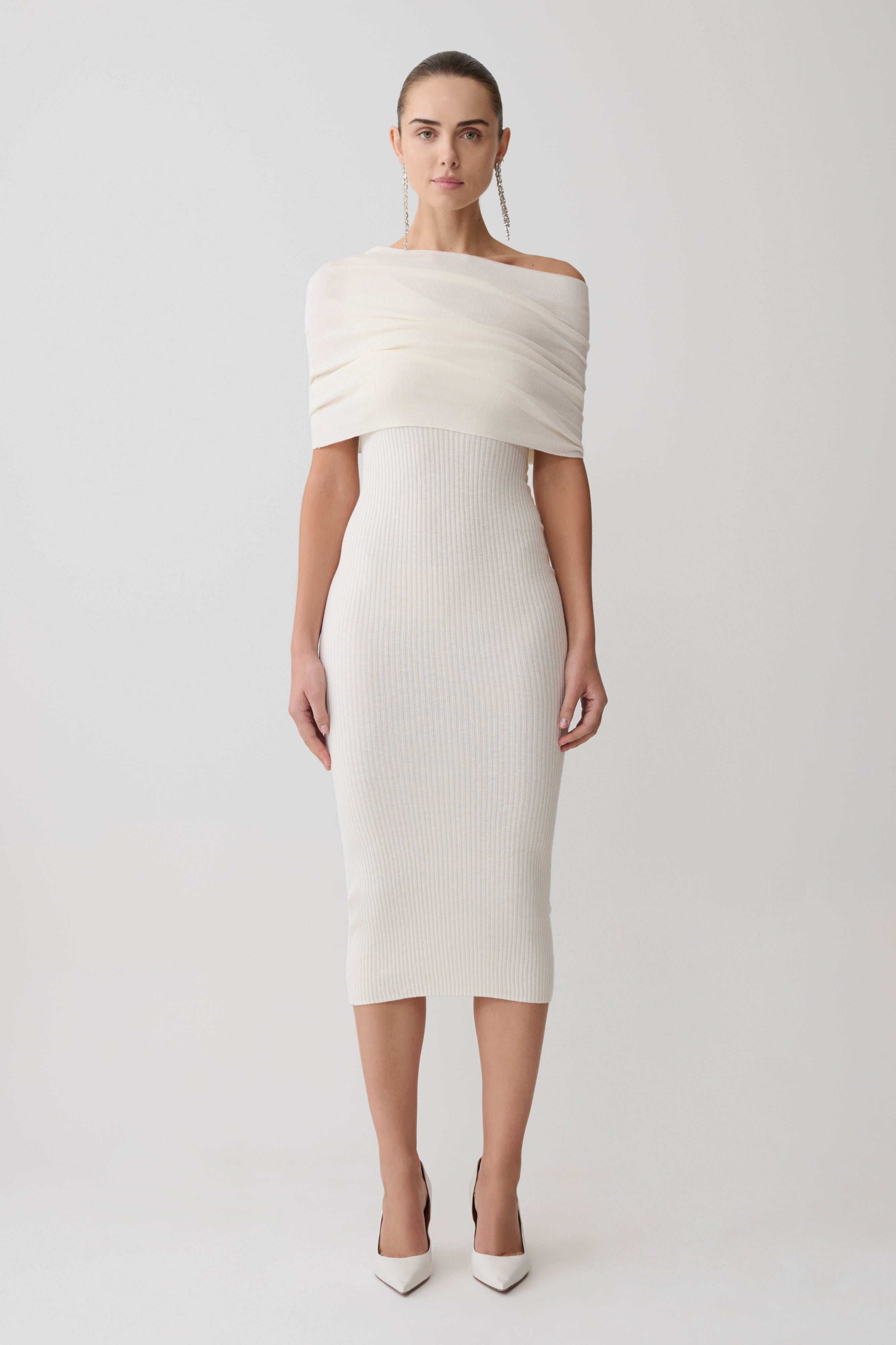 Zandie Cashmere Blend Knit Midi Dress - Ivory