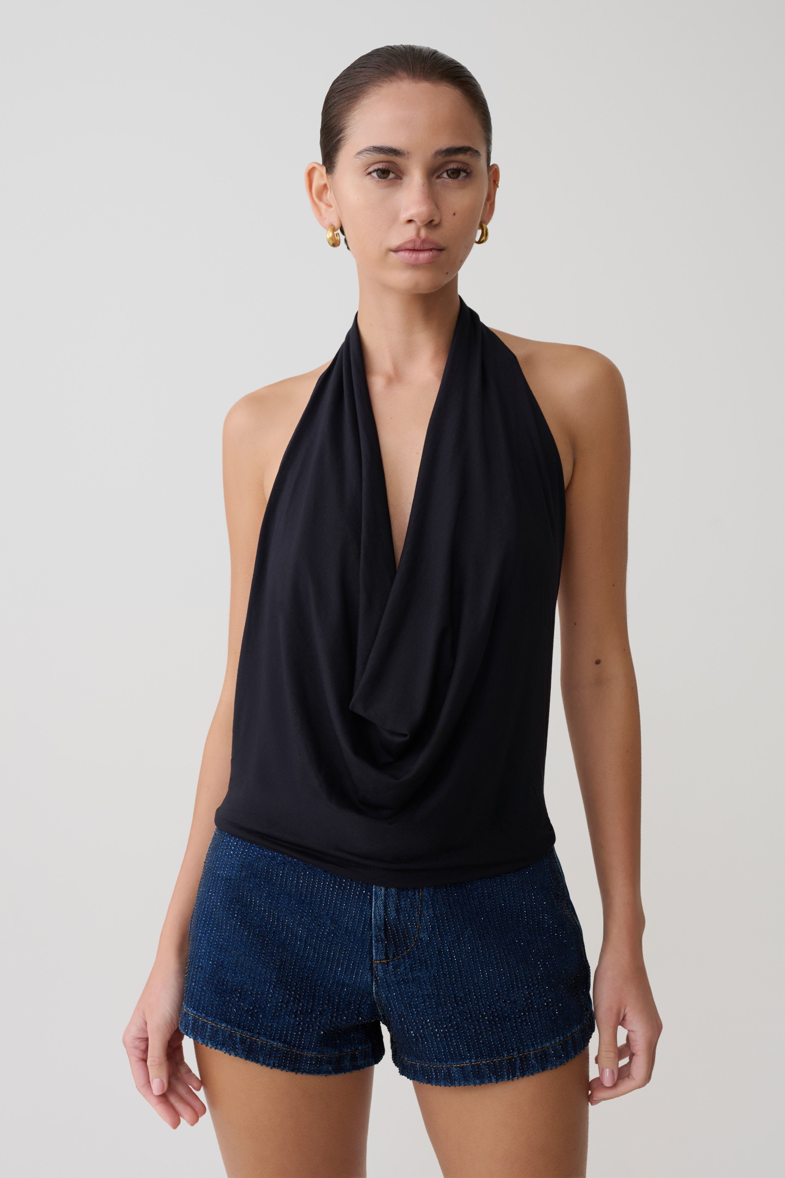 Huyen Cowl Front Modal Top - Black