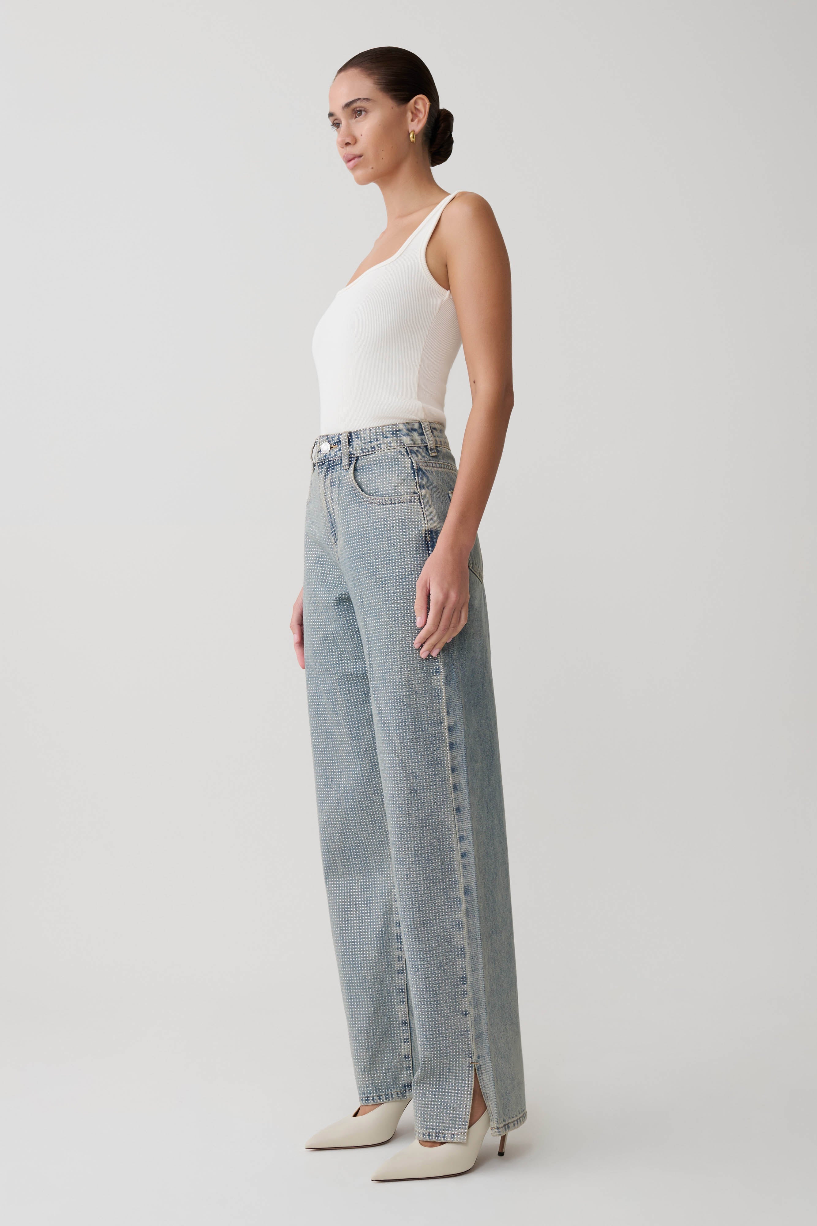 Tyla Diamante Denim Jeans - Blue/Green