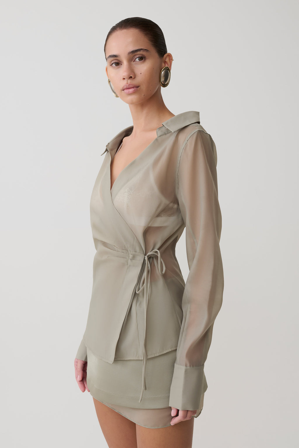 Frankie Organza Cross Over Shirt - Smoke