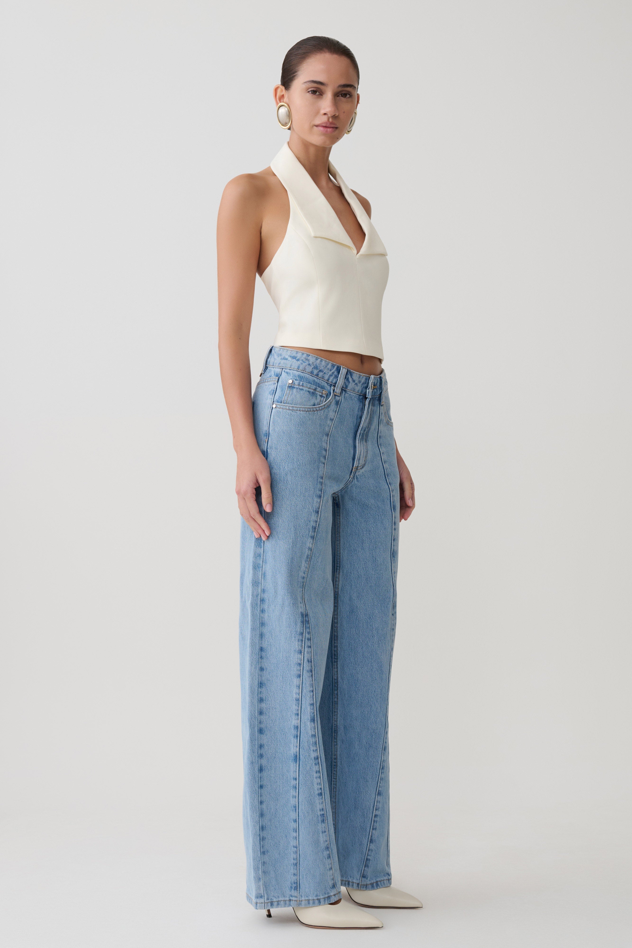 Calla Collared Sleeveless Halter Top - Ivory
