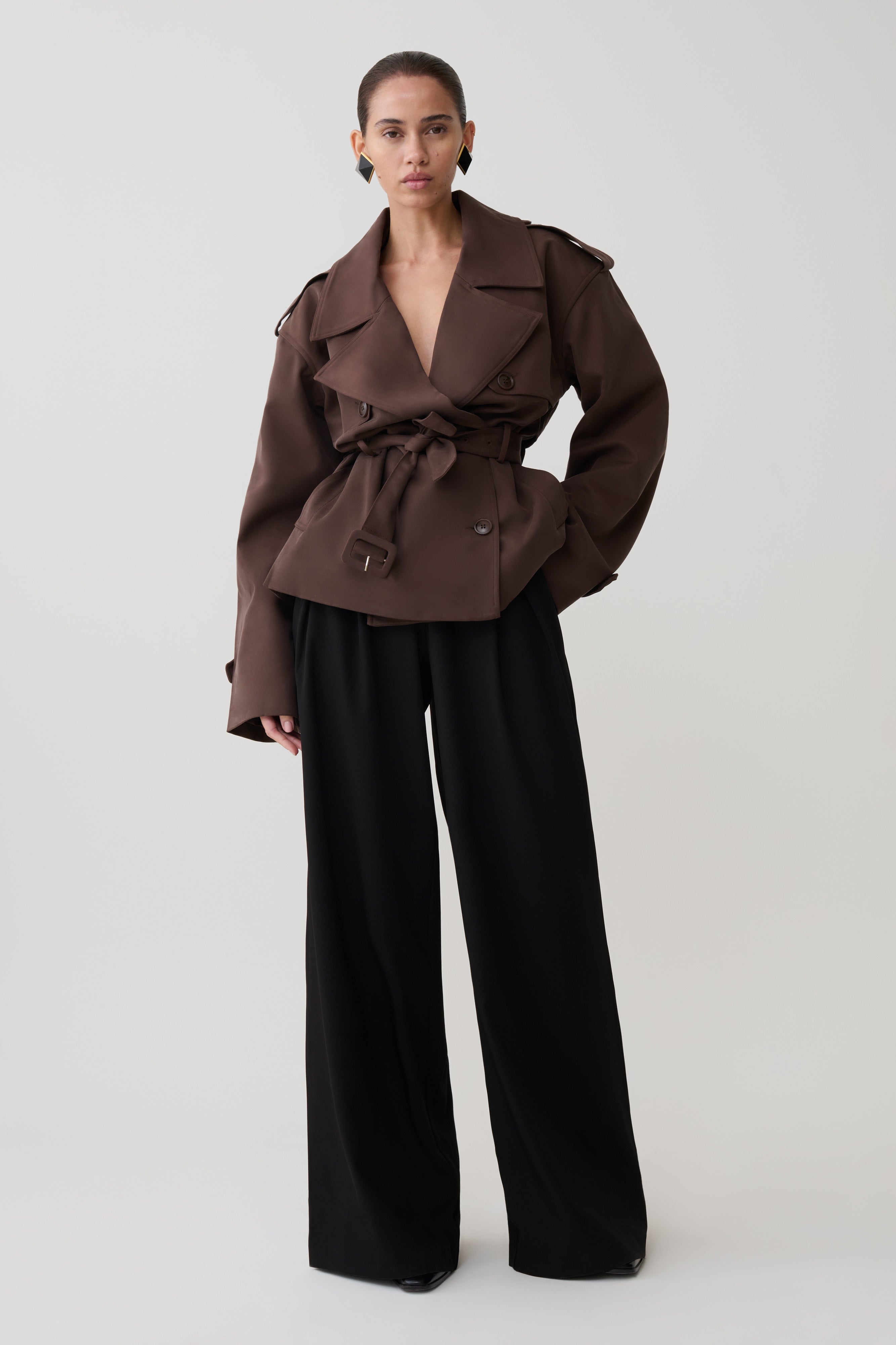 Alden Short Trench Jacket - Chocolate